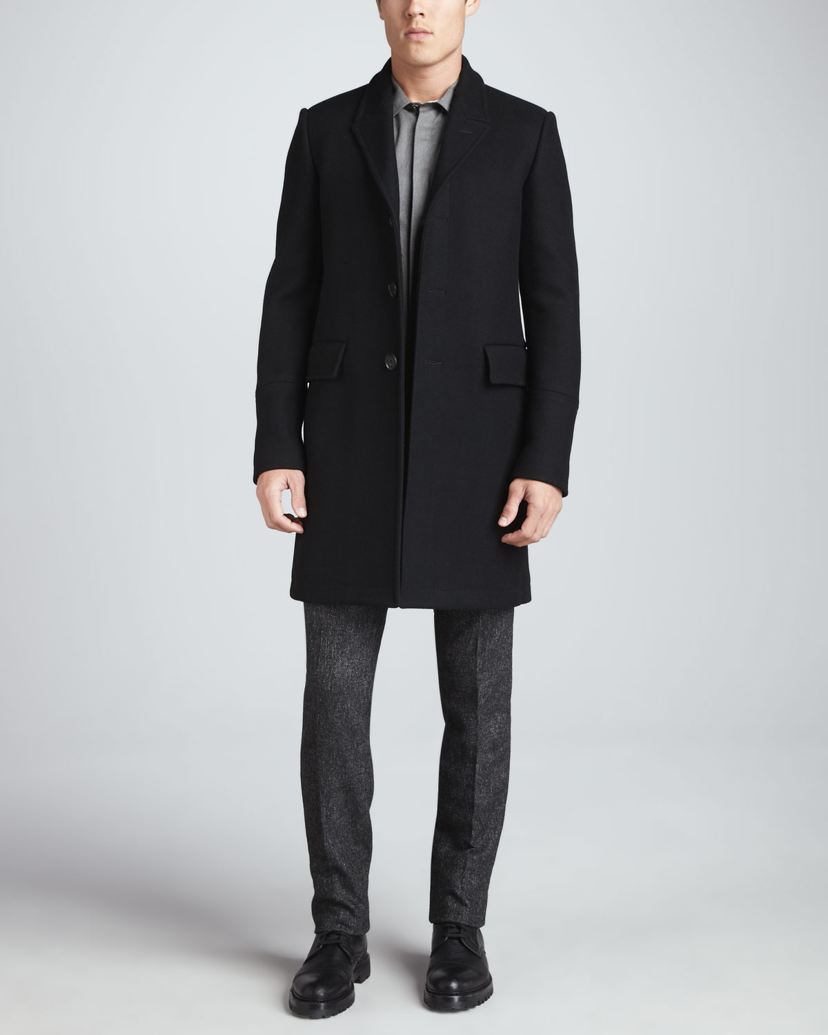 Belstaff Oakdale Leather Under Collar Overcoat Black in Black for Men ...