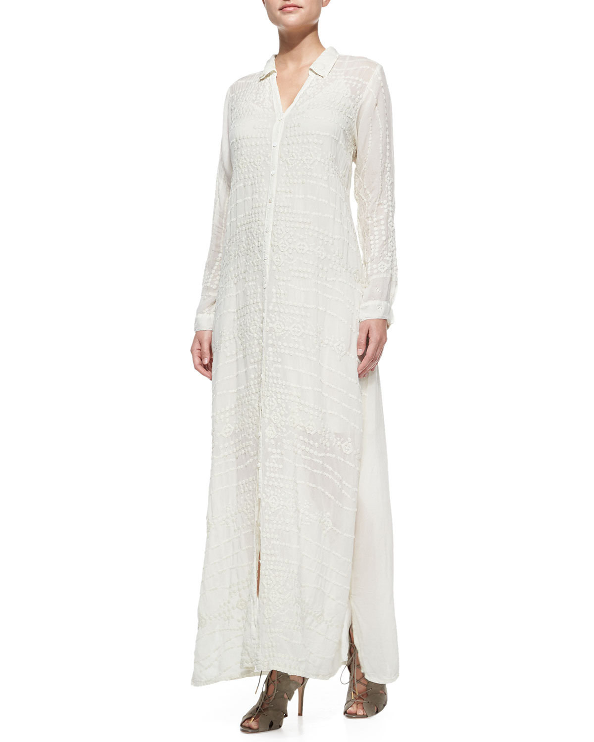 Lyst - Johnny Was Georgette Button-front Long Dress in White