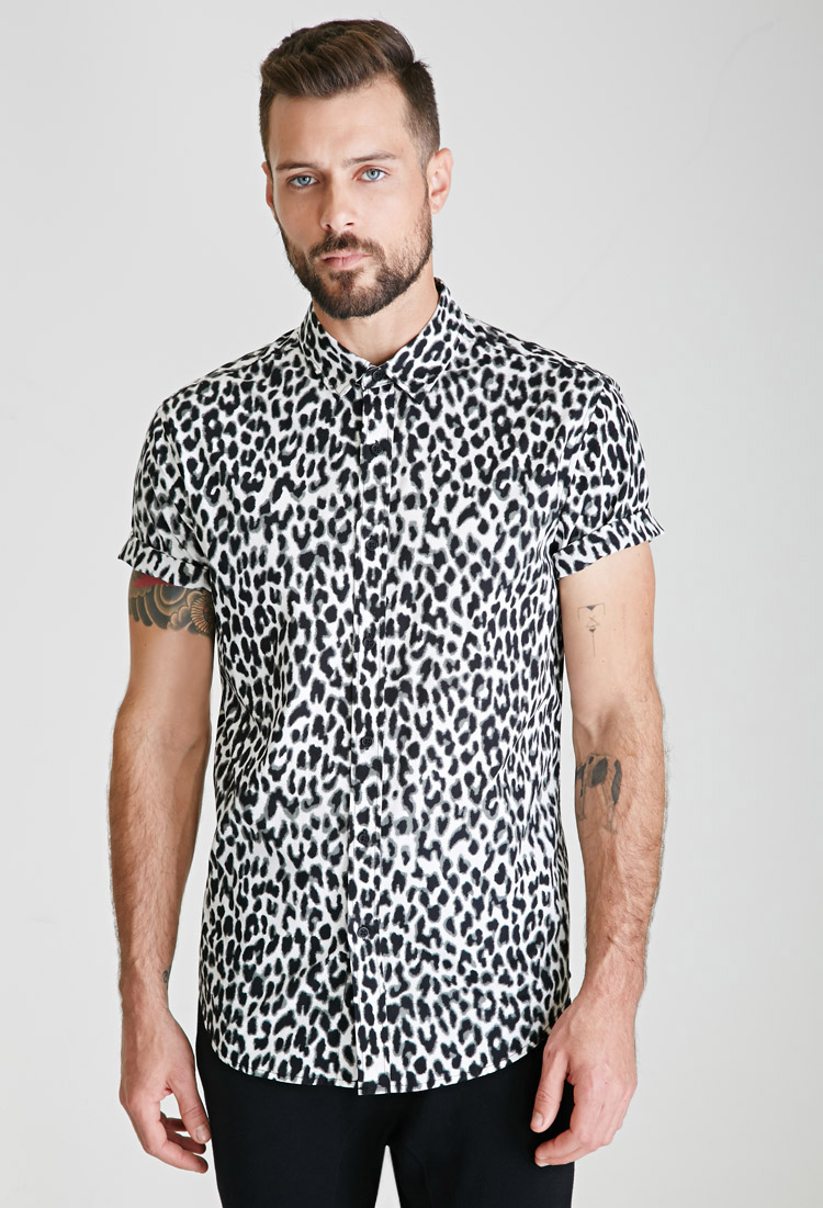Forever 21 Leopard Print On Down Shirt For Men Lyst Gallery
