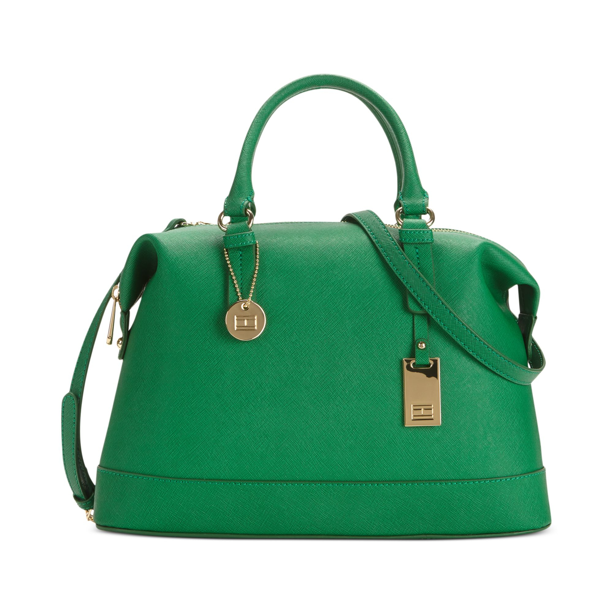 Tommy Hilfiger Heritage Flag Tag Saffiano Leather Satchel in Green | Lyst