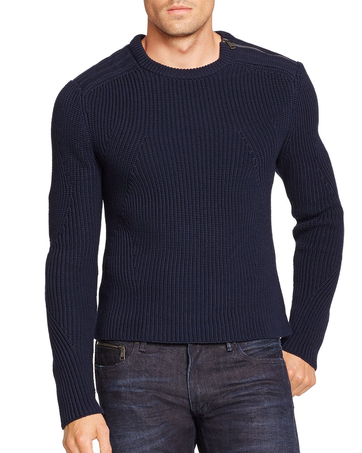 Ralph lauren Black Label Ribbed Cotton Sweater in Blue for Men | Lyst