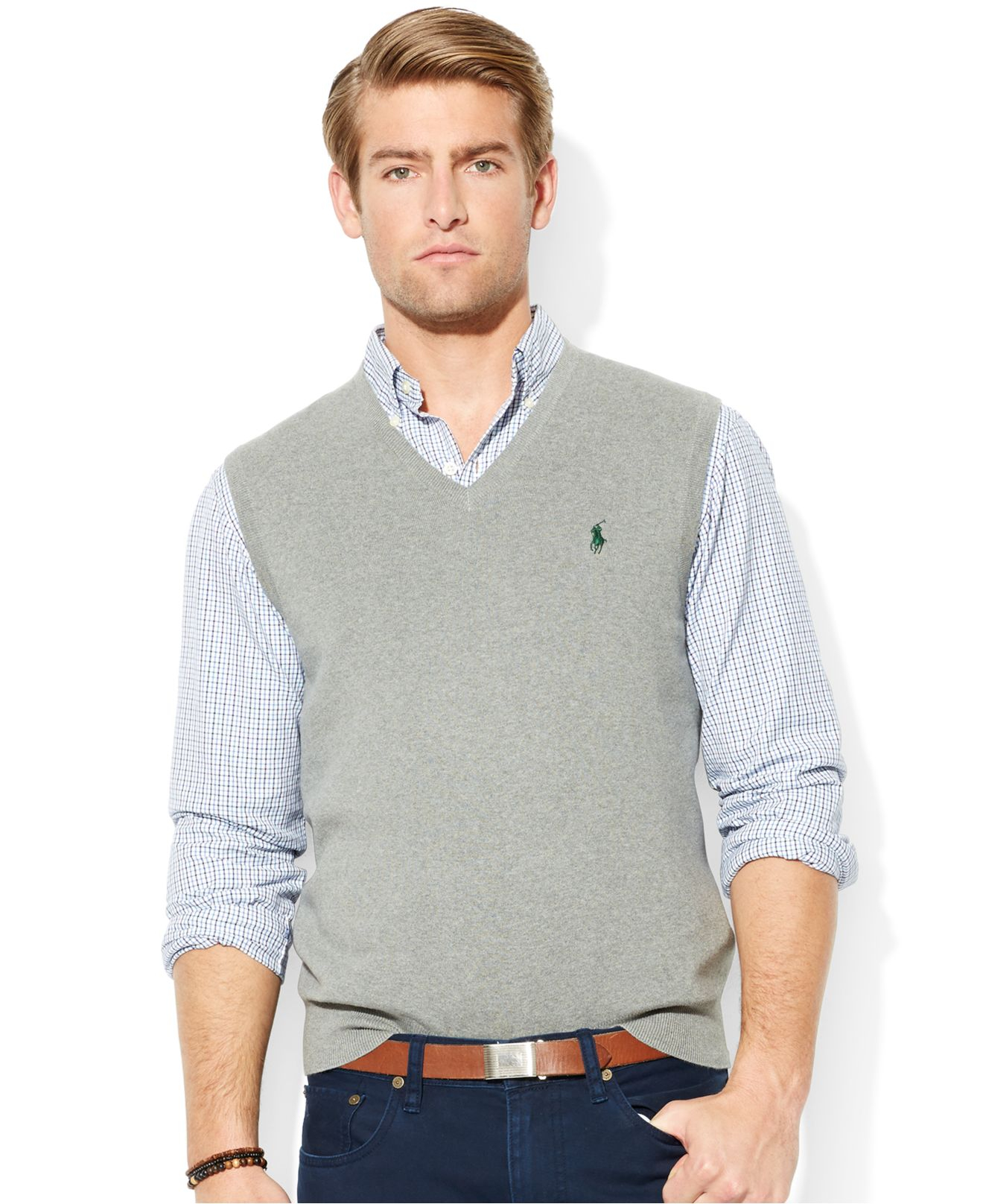 Lyst - Polo ralph lauren Pima-cotton V-neck Vest in Gray for Men