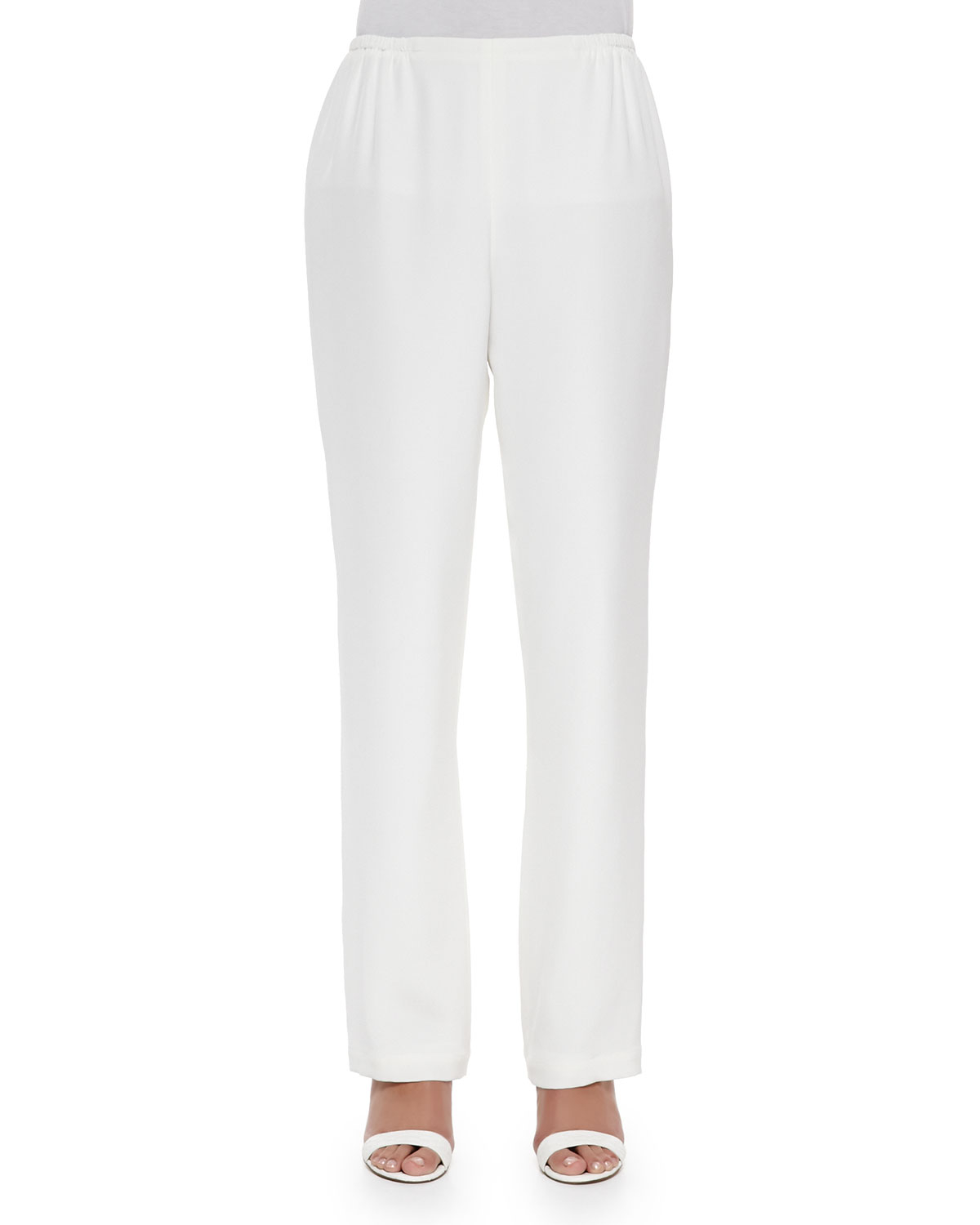 Caroline Rose Silk Crepe Straight-leg Pants in White | Lyst
