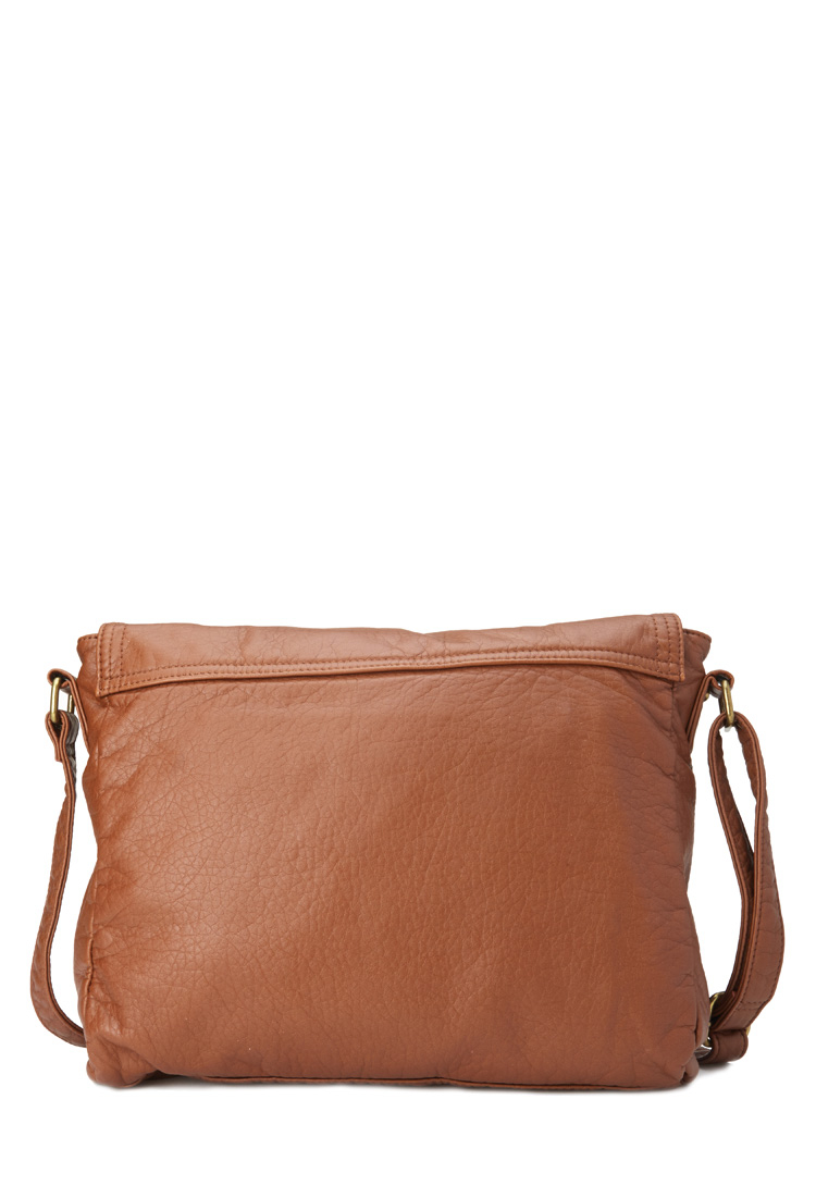 Lyst - Forever 21 Faux Leather Messenger Bag in Brown