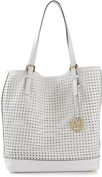 Michael Michael Kors Perforated Tote in White | Lyst