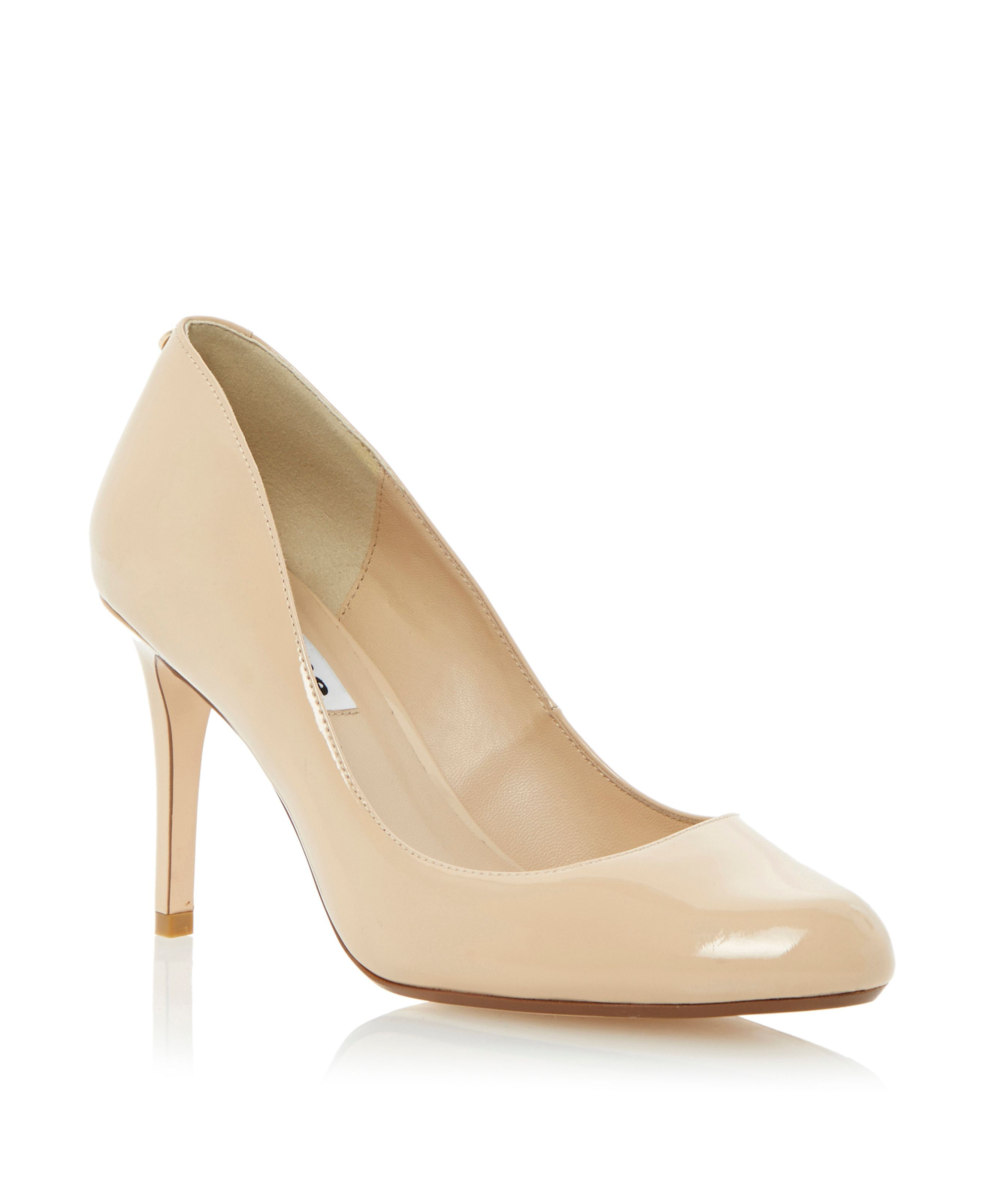 Dune Allie Patent Stiletto Almond Toe Court Shoes in Beige (Nude) | Lyst