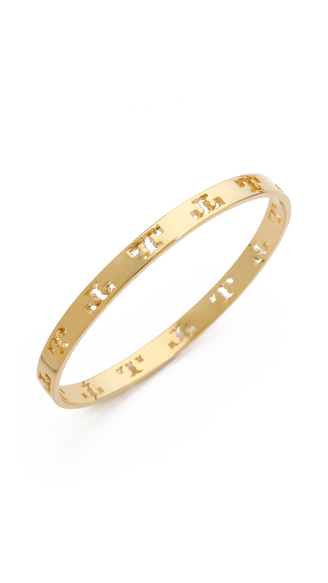 Lyst - Tory Burch Pierced T Bangle Bracelet - Shiny Gold in Metallic