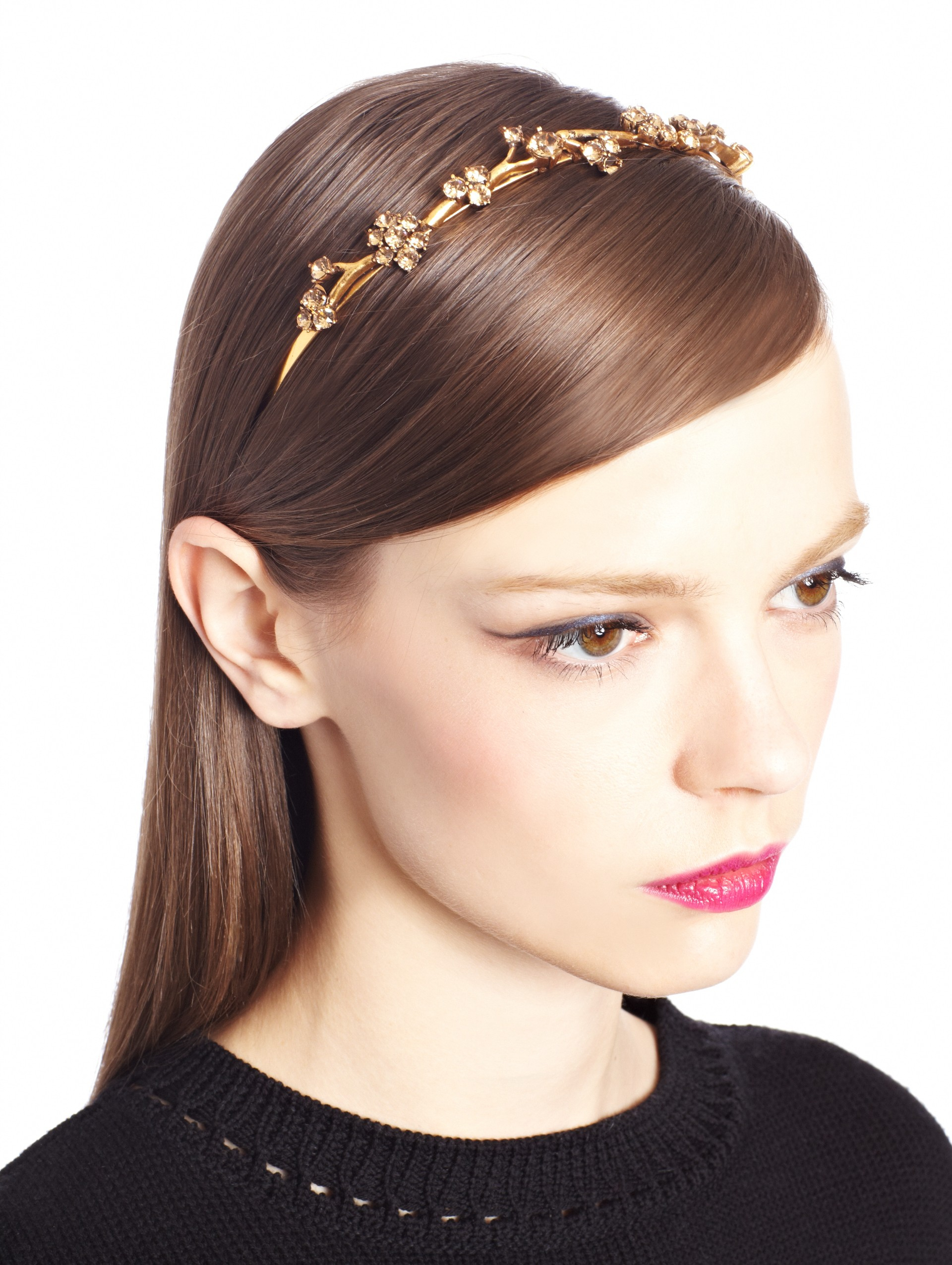 Lyst - Oscar De La Renta Golden Swarovski Crystal Branch Headband in ...