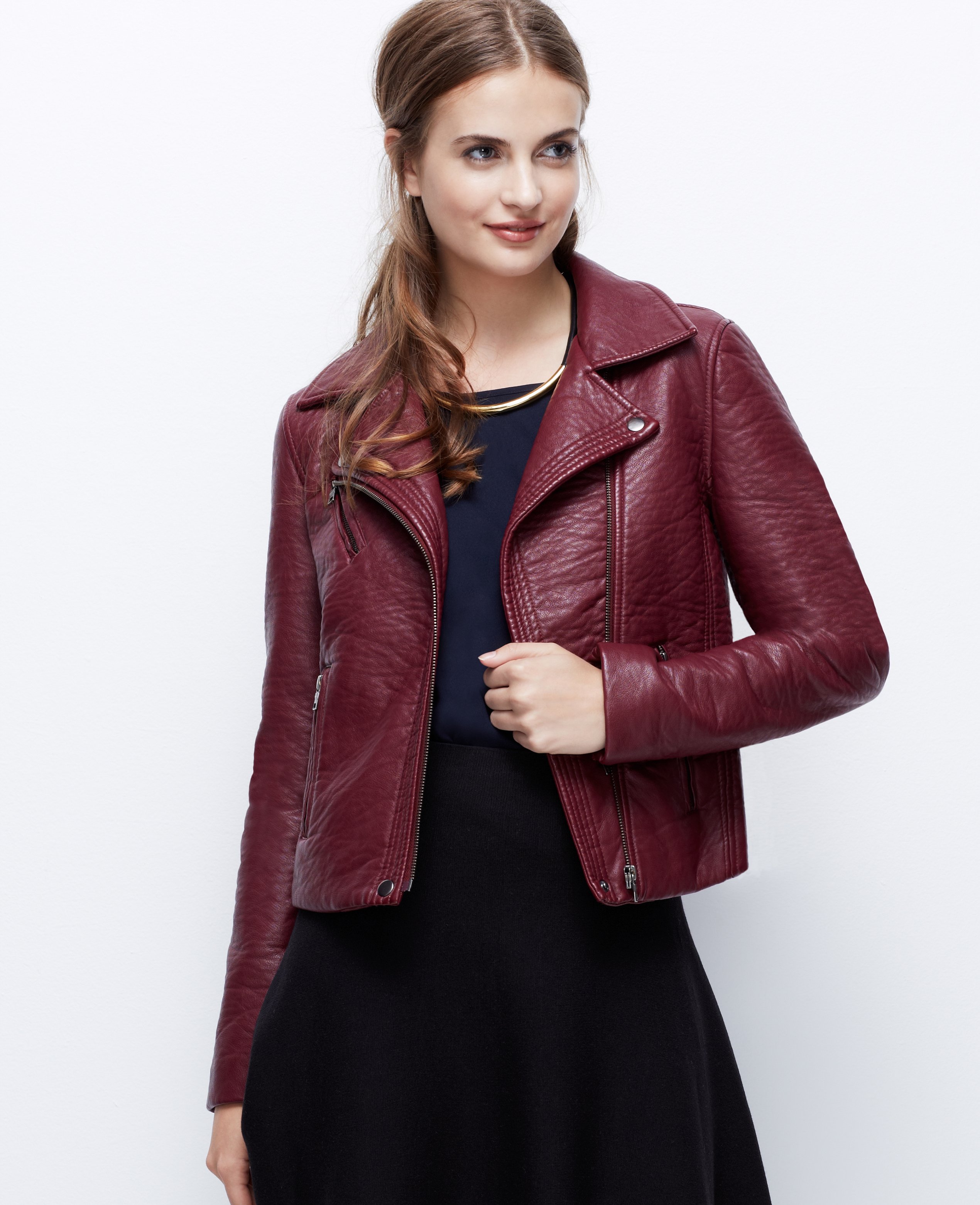 Ann taylor Petite Faux Leather Moto Jacket in Purple (Winterberry) | Lyst