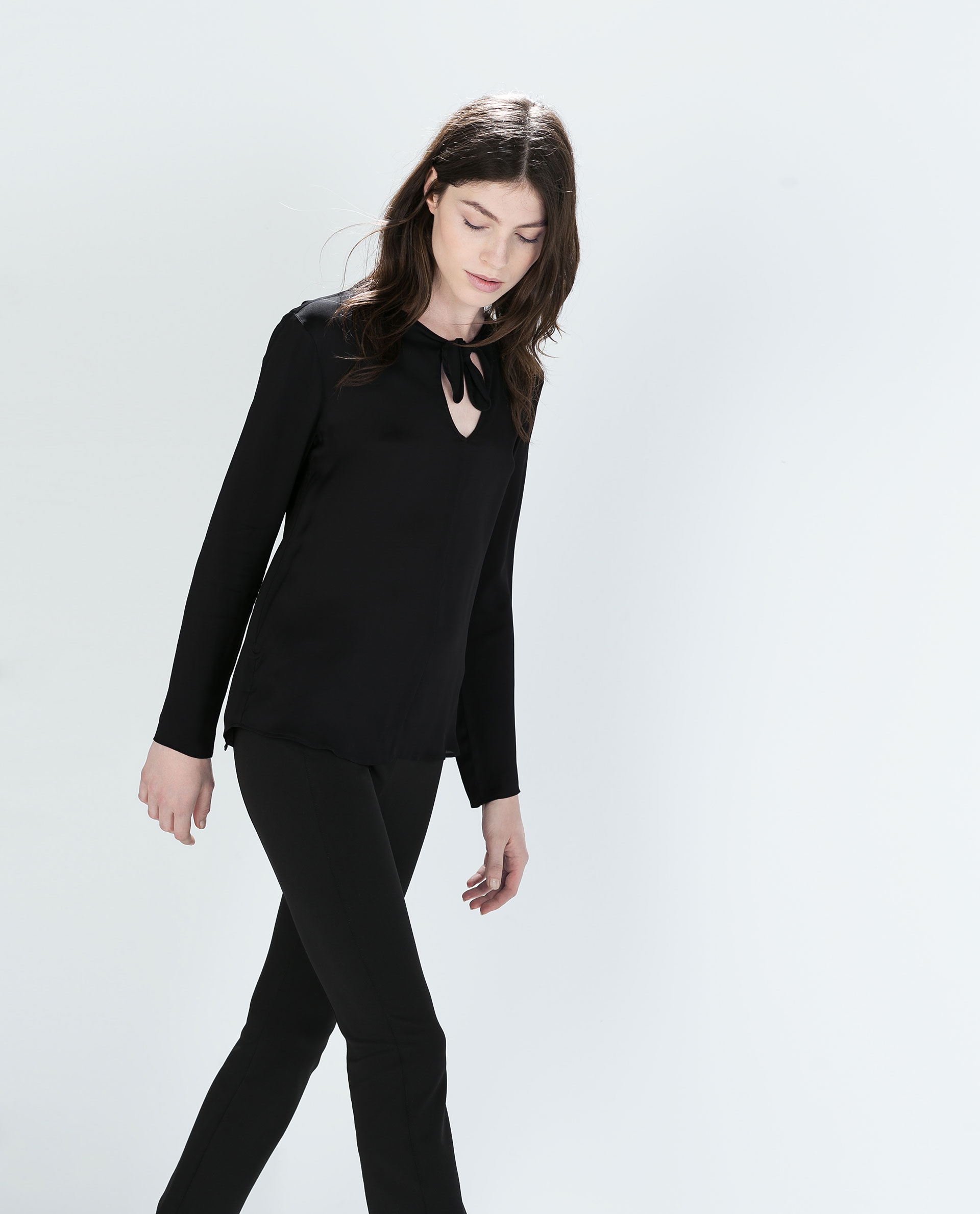 Zara Asymmetric Top With Knot Neckline in Black | Lyst