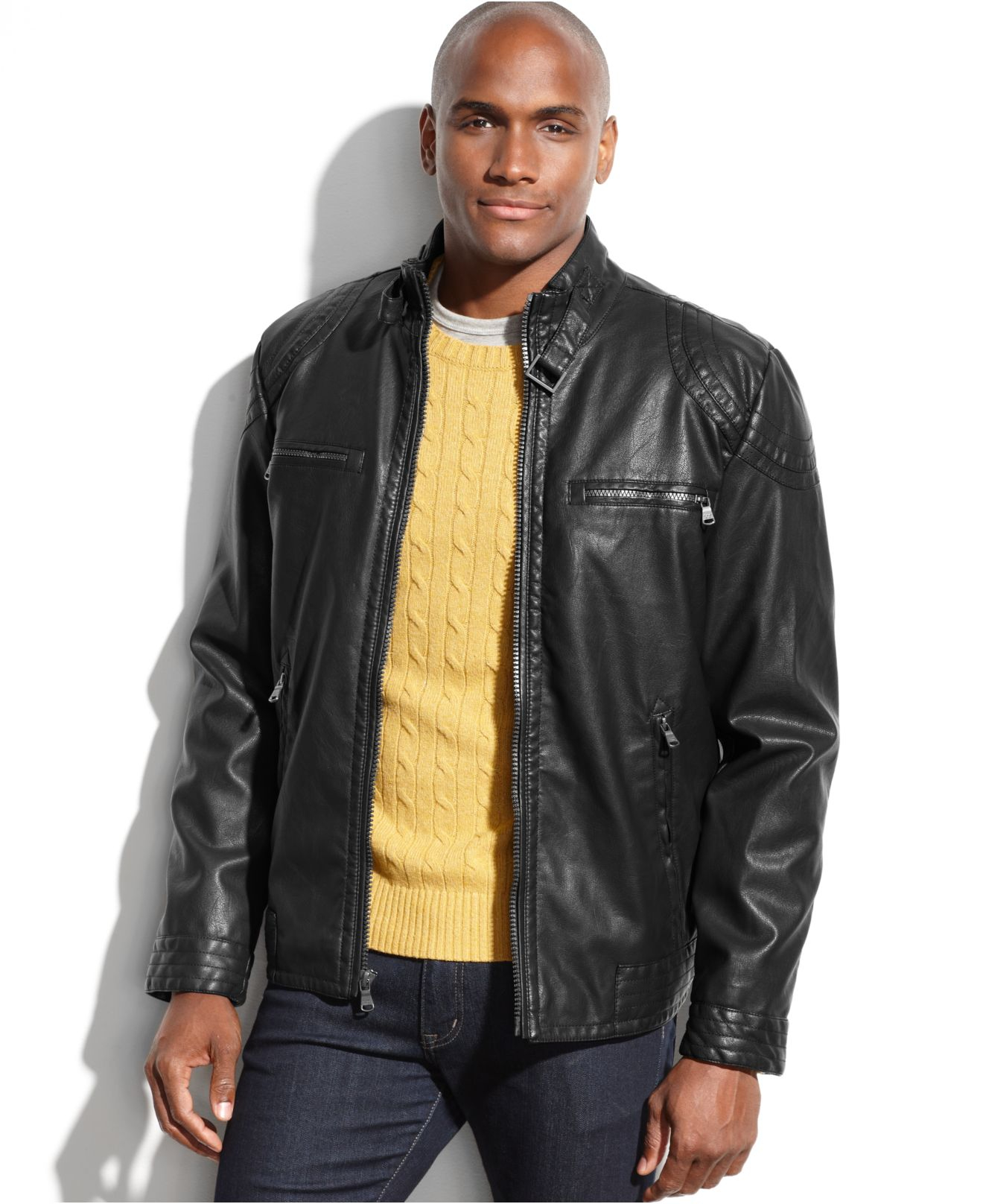 Lyst Calvin Klein Faux Leather Moto Jacket In Black For Men Gallery
