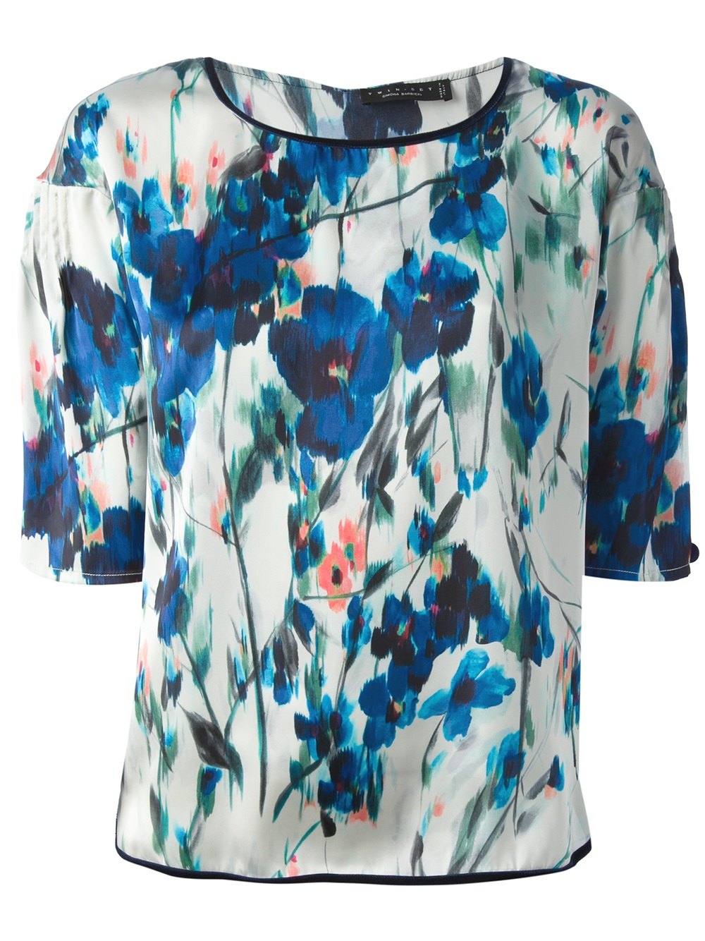 blue floral print blouse