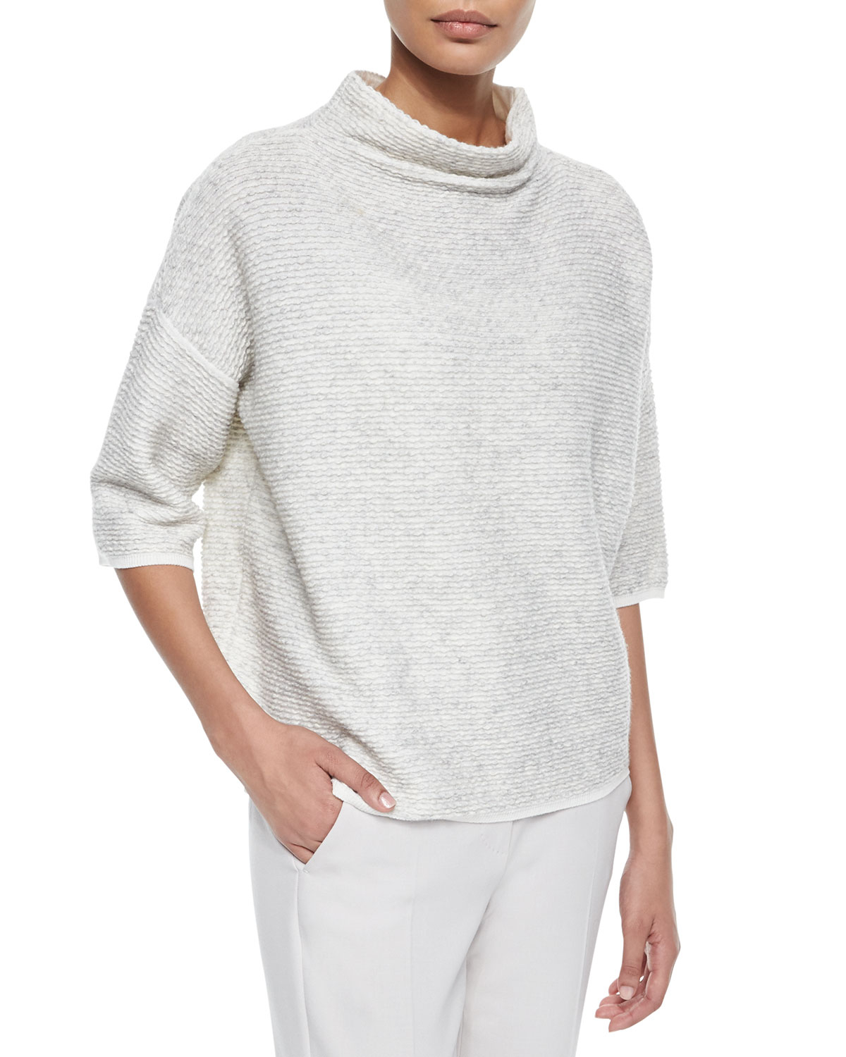 Download Max Mara Mock-Neck Textured Knit Sweater in White - Lyst