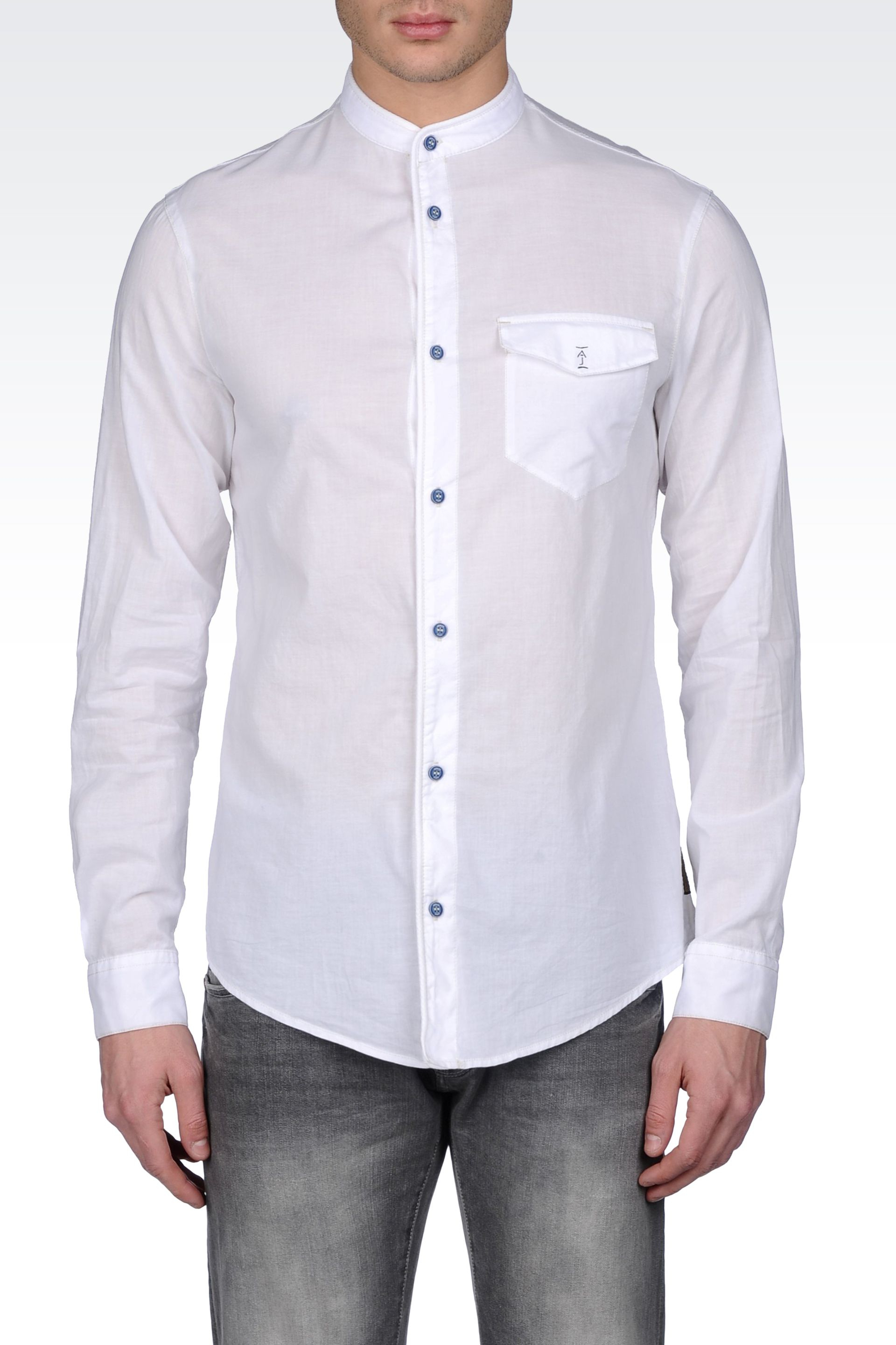 Lyst - Armani Jeans Cotton Muslin Shirt with Mandarin Collar in White ...