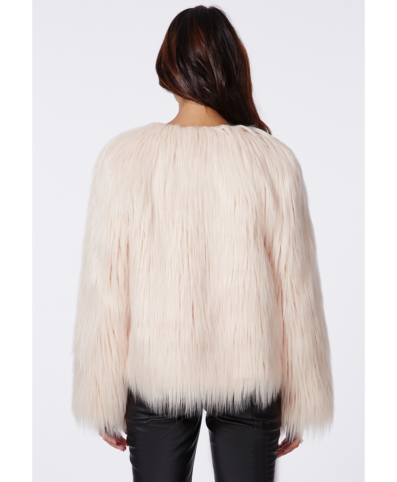 Lyst Missguided Cassie Shaggy Faux Fur Coat Nude In Natural