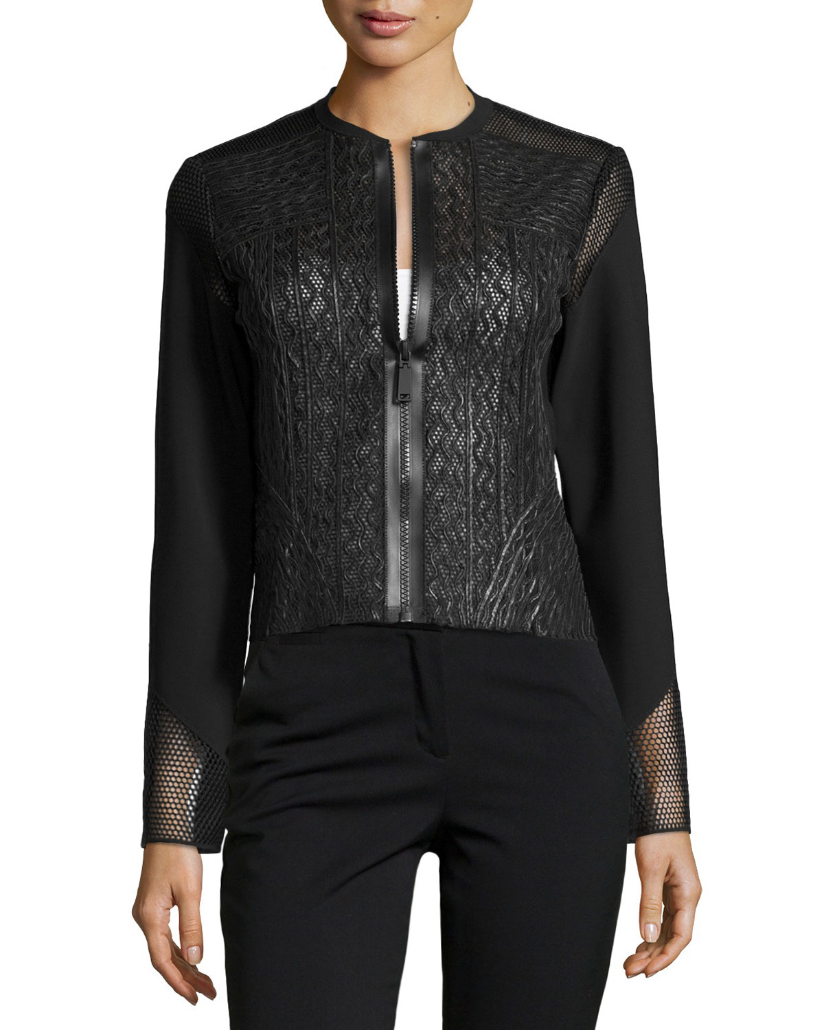 Lyst Elie Tahari Clearly Leather Mesh Jacket In Black Gallery