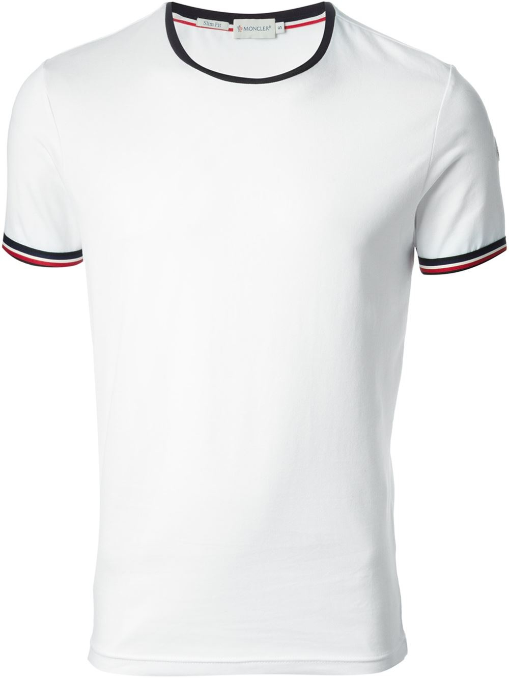 Lyst - Moncler Striped Trim T-Shirt in White for Men