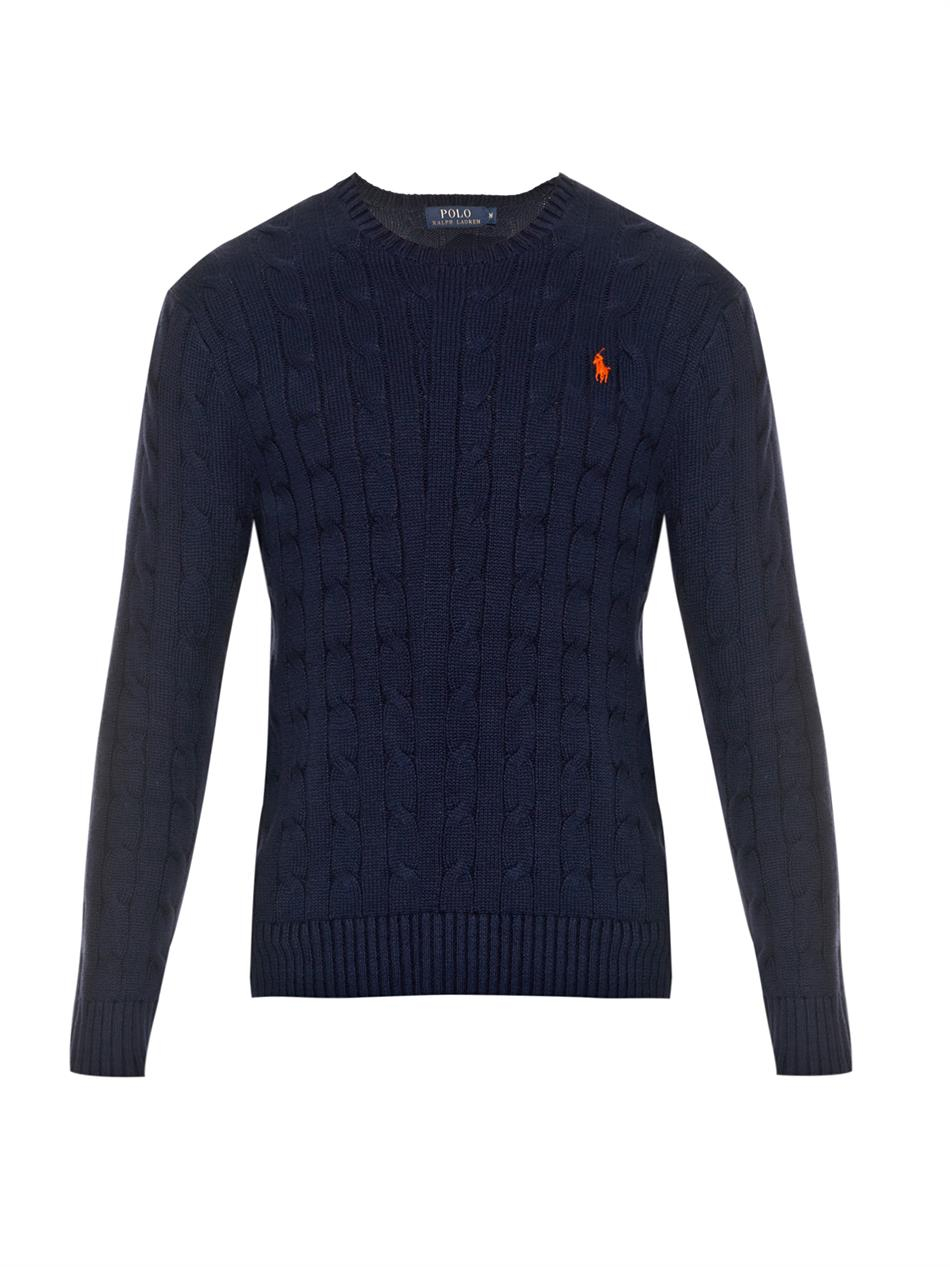 Lyst - Polo Ralph Lauren Cable-Knit Cotton Sweater in Blue for Men