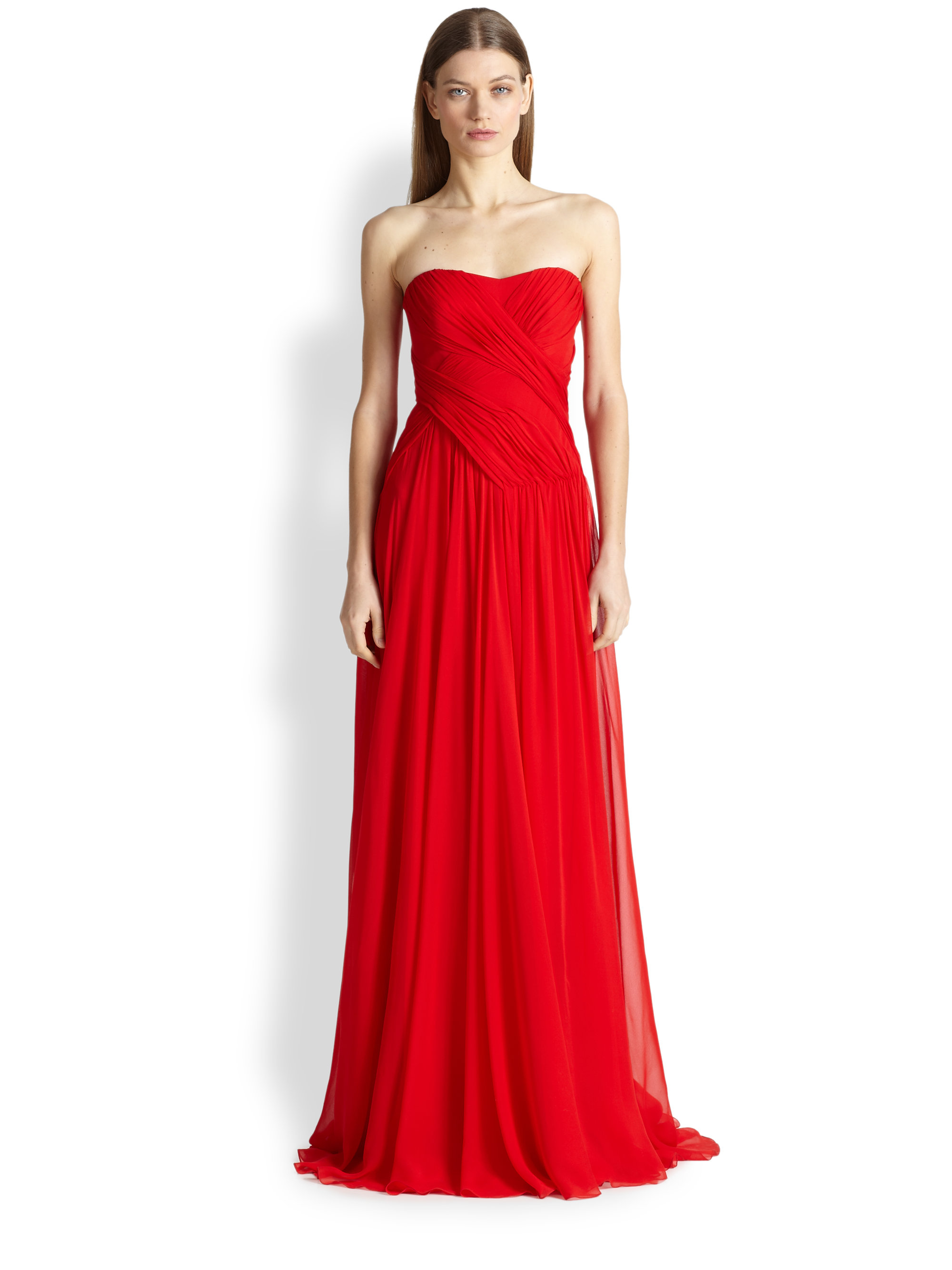 badgley mischka red strapless ball gown