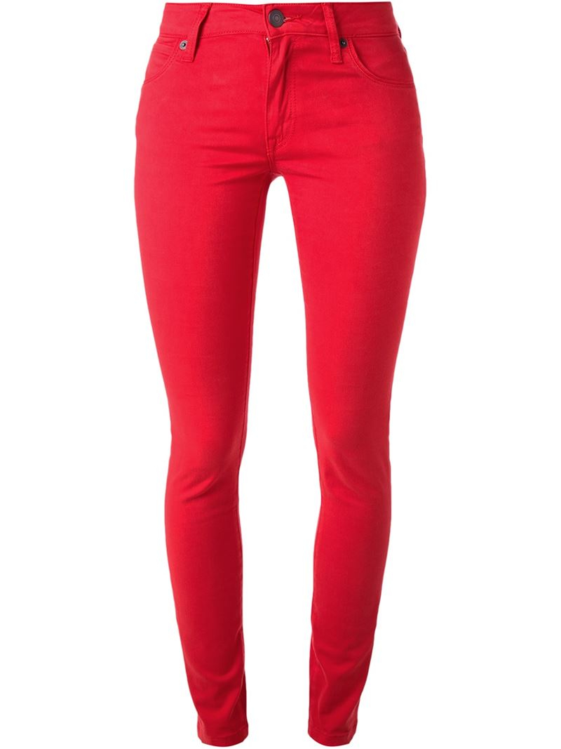 Lyst - Burberry Brit Skinny Mid-rise Stretch-denim Jeans in Red