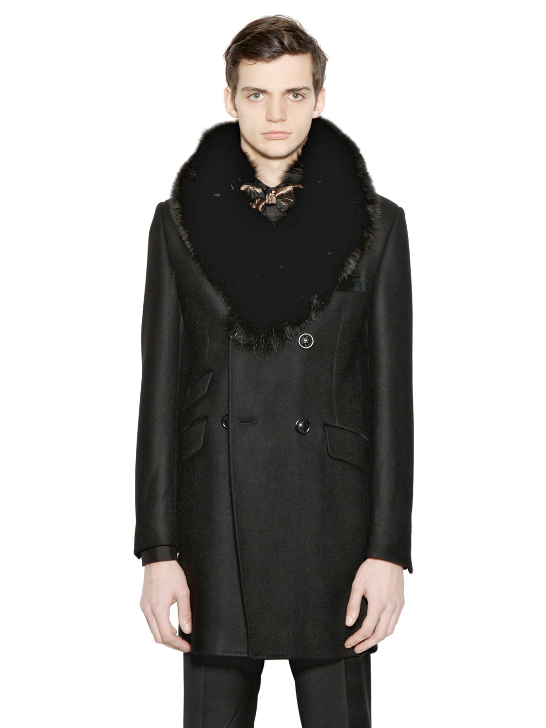 Lyst - Lords & Fools Wool Blend Coat With Fox Fur Collar in Black for Men