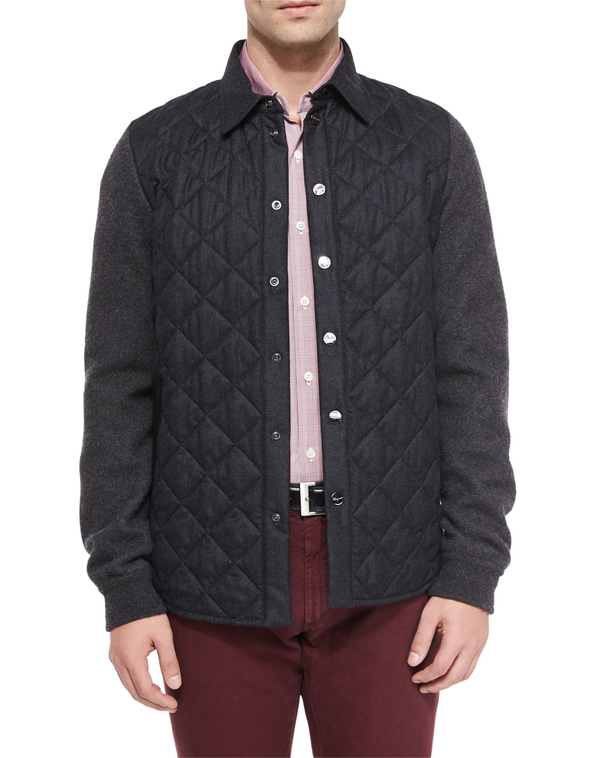 Ferragamo Quilted Flannel Snapfront Jacket in Gray for Men Lyst
