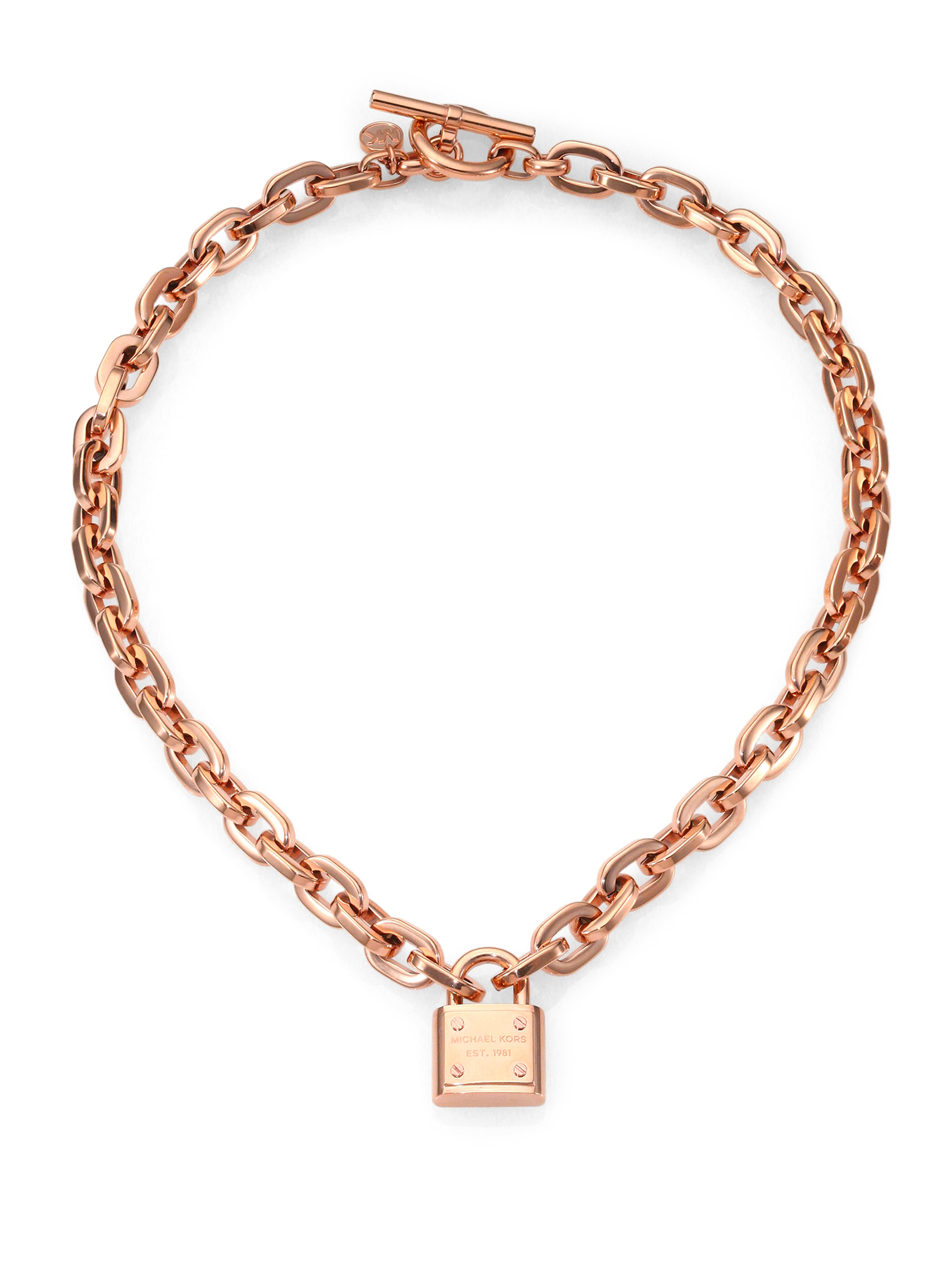 Michael kors Padlock Charm Necklace/rose Goldtone in Metallic | Lyst