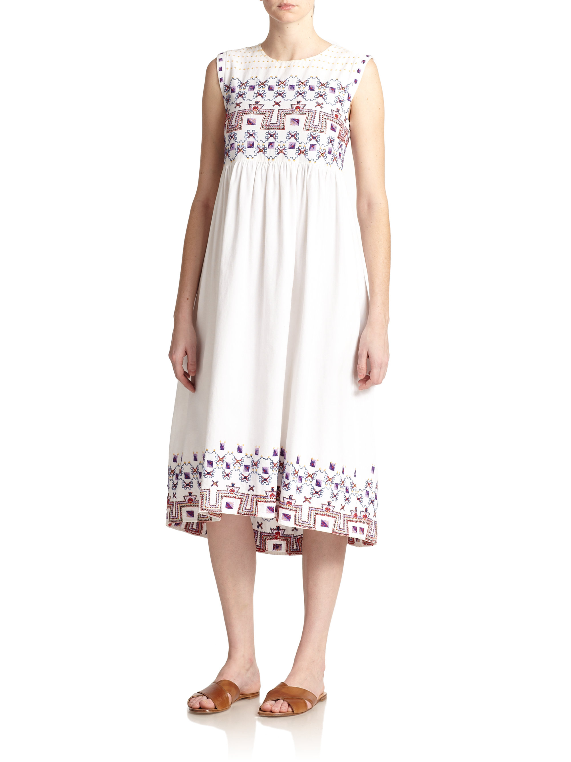 Lyst Suno Embroidered Cotton Empire Dress Gallery