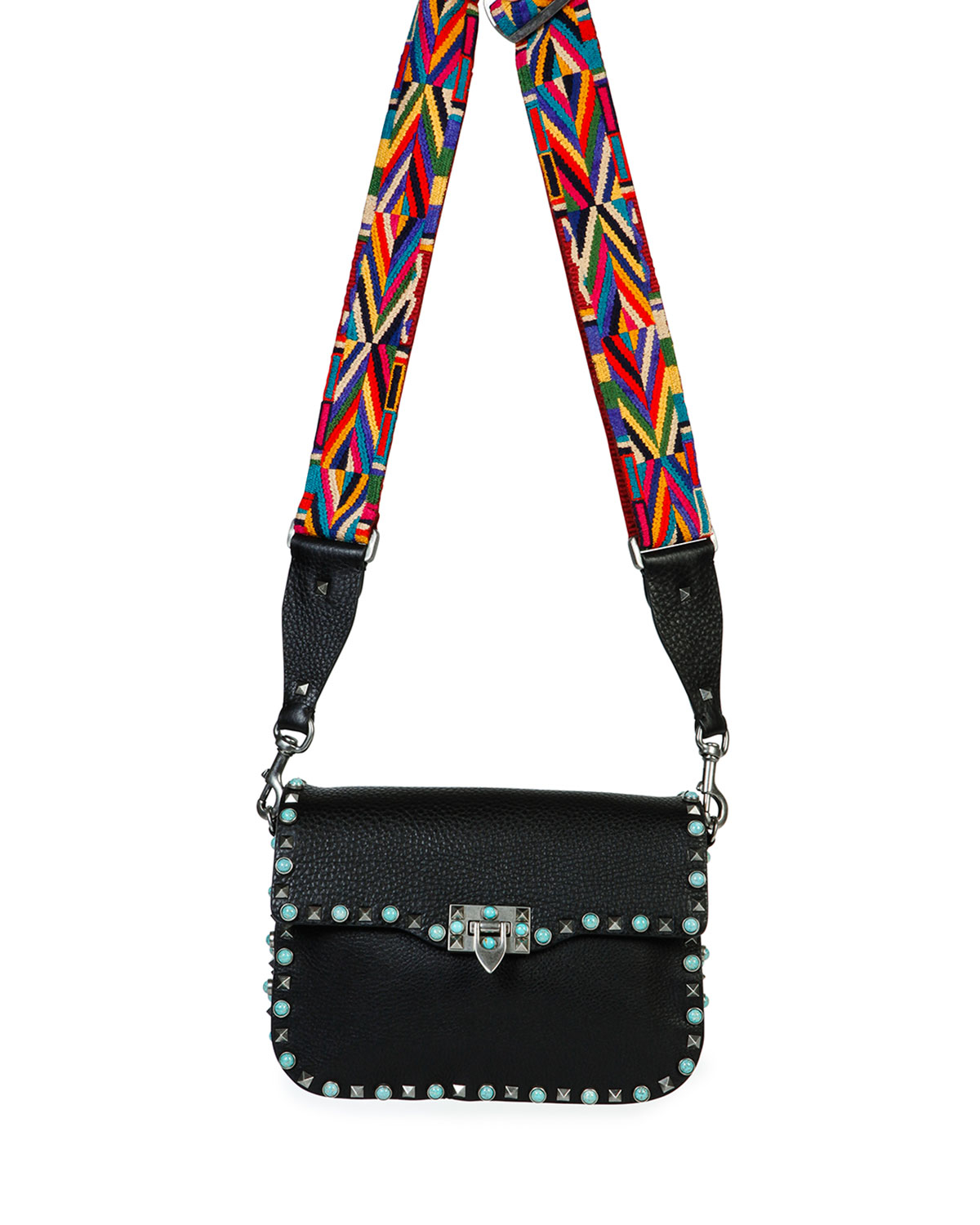 Valentino Rockstud Turquoise-stud Saddle Bag W/embroidered Strap ...  