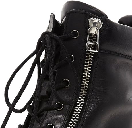 River Island Black Lace Up Biker Boots in Black | Lyst