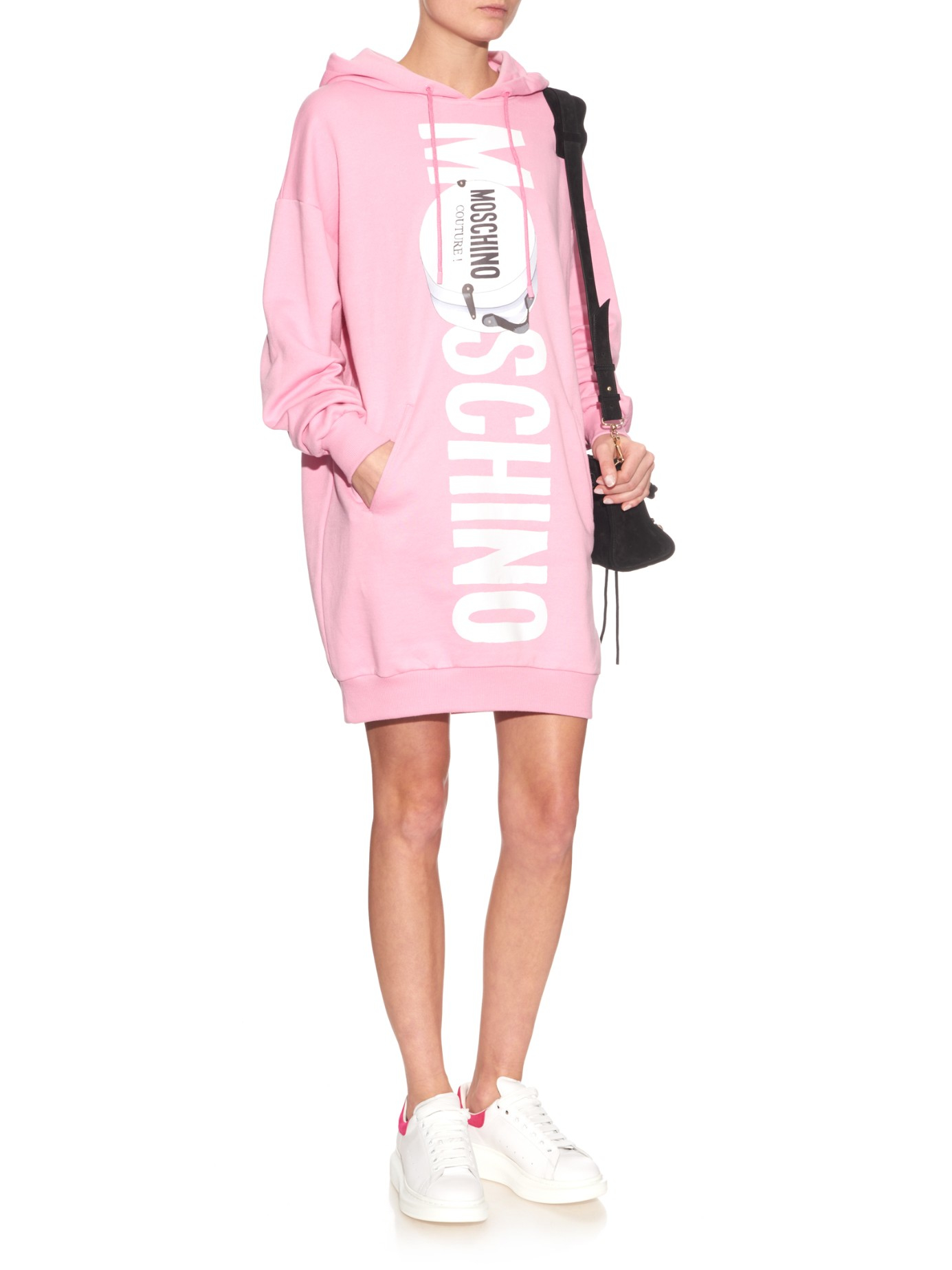 Lyst - Moschino Oversized Hooded Logo Sweater Dress in Pink