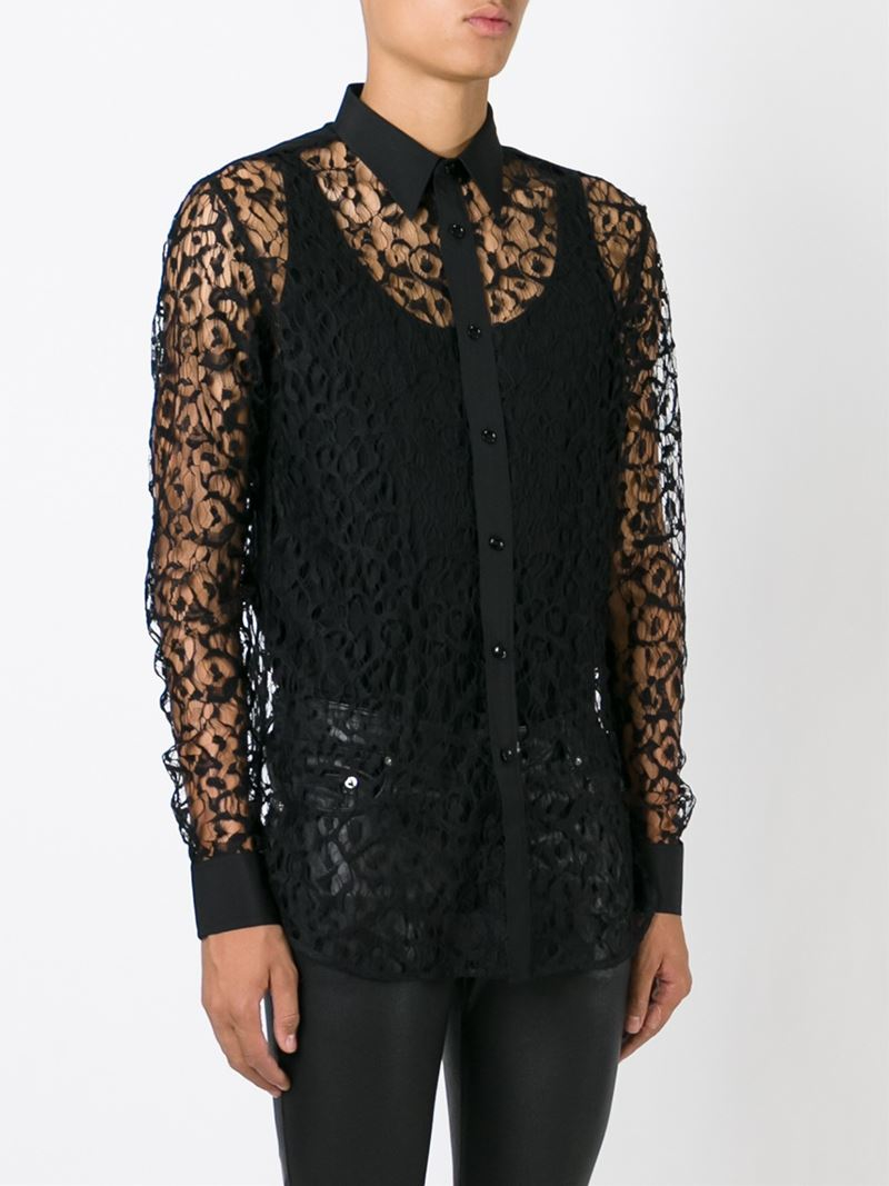 Lyst Saint Laurent Sheer Lace Shirt In Black For Men 