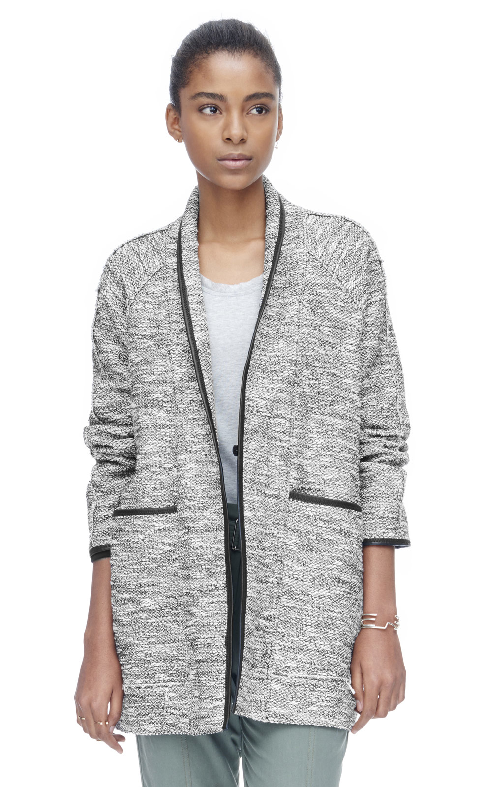 Rebecca Taylor Stretch Tweed Coat In Black Lyst