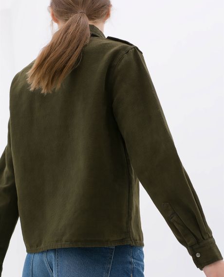 Zara Khaki Overshirt in Green (Khaki) | Lyst