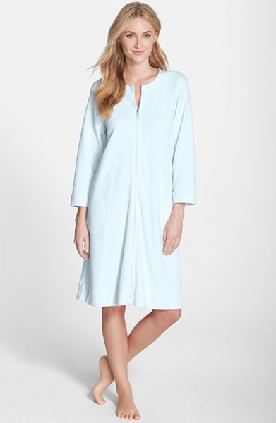 Carole hochman Front Zip Waffle Knit Robe in Green (LIGHT BLUE)