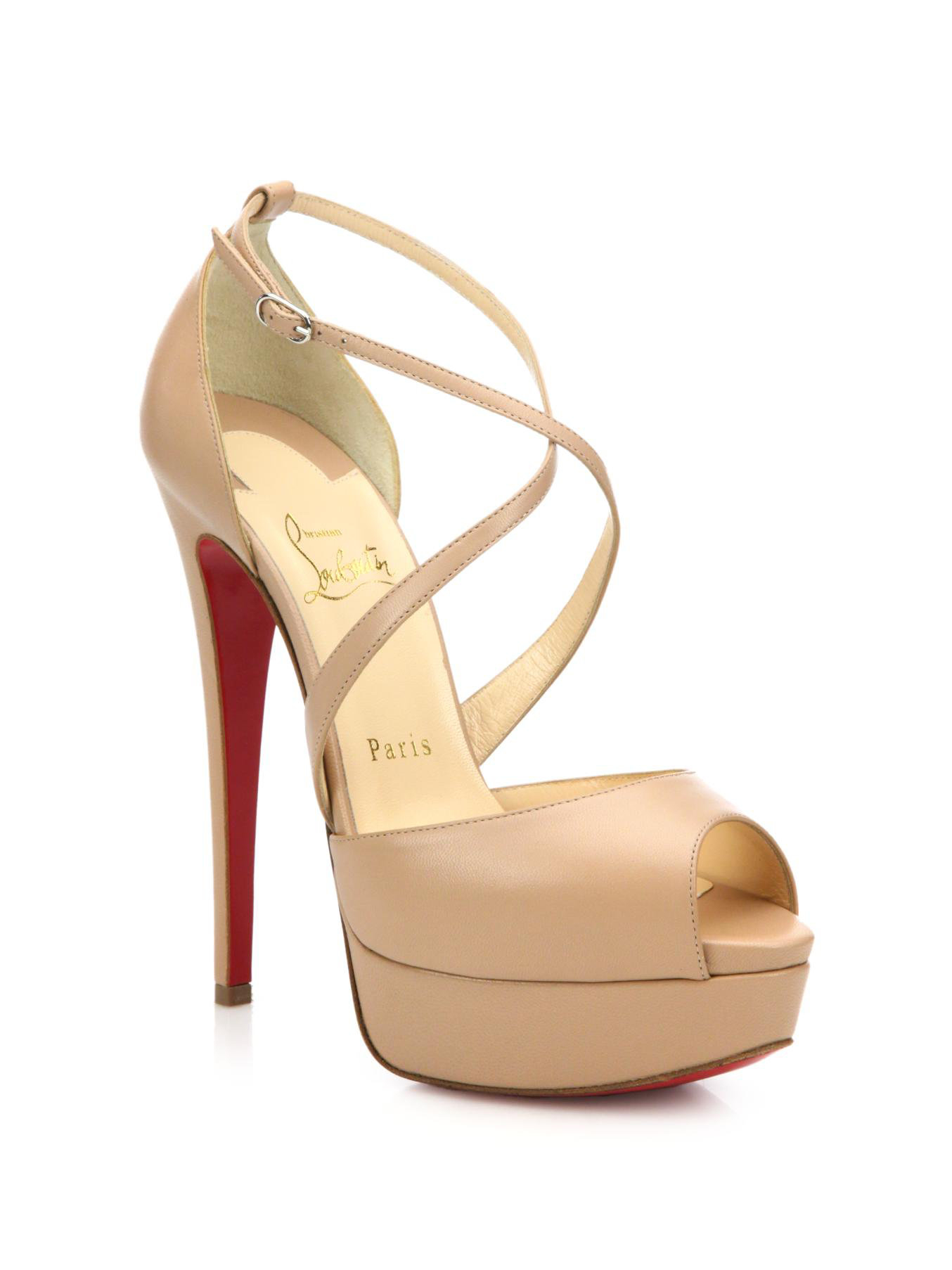 Lyst - Christian Louboutin Cross Me Leather Platform Sandals in Natural
