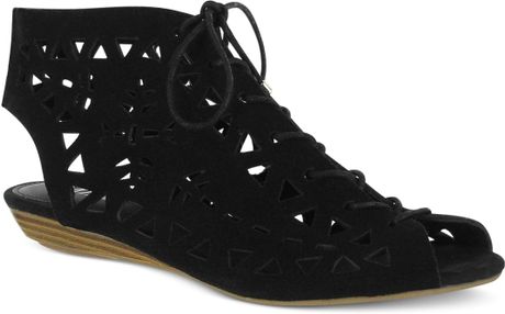 Mia Lucy Lace Up Demi Wedge Shooties in Black | Lyst