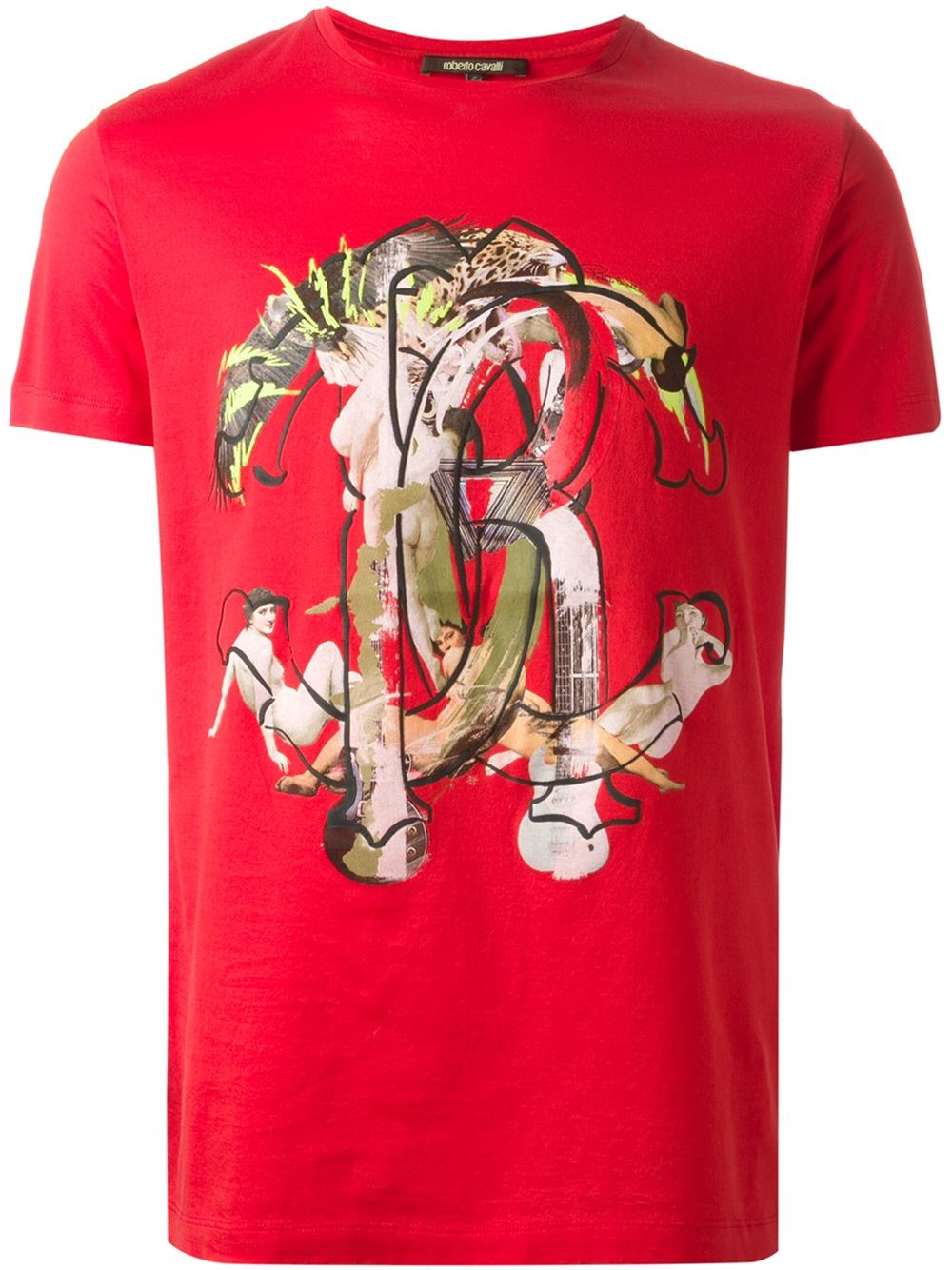 Roberto Cavalli Baroque Logo Print Tshirt in Red for Men | Lyst