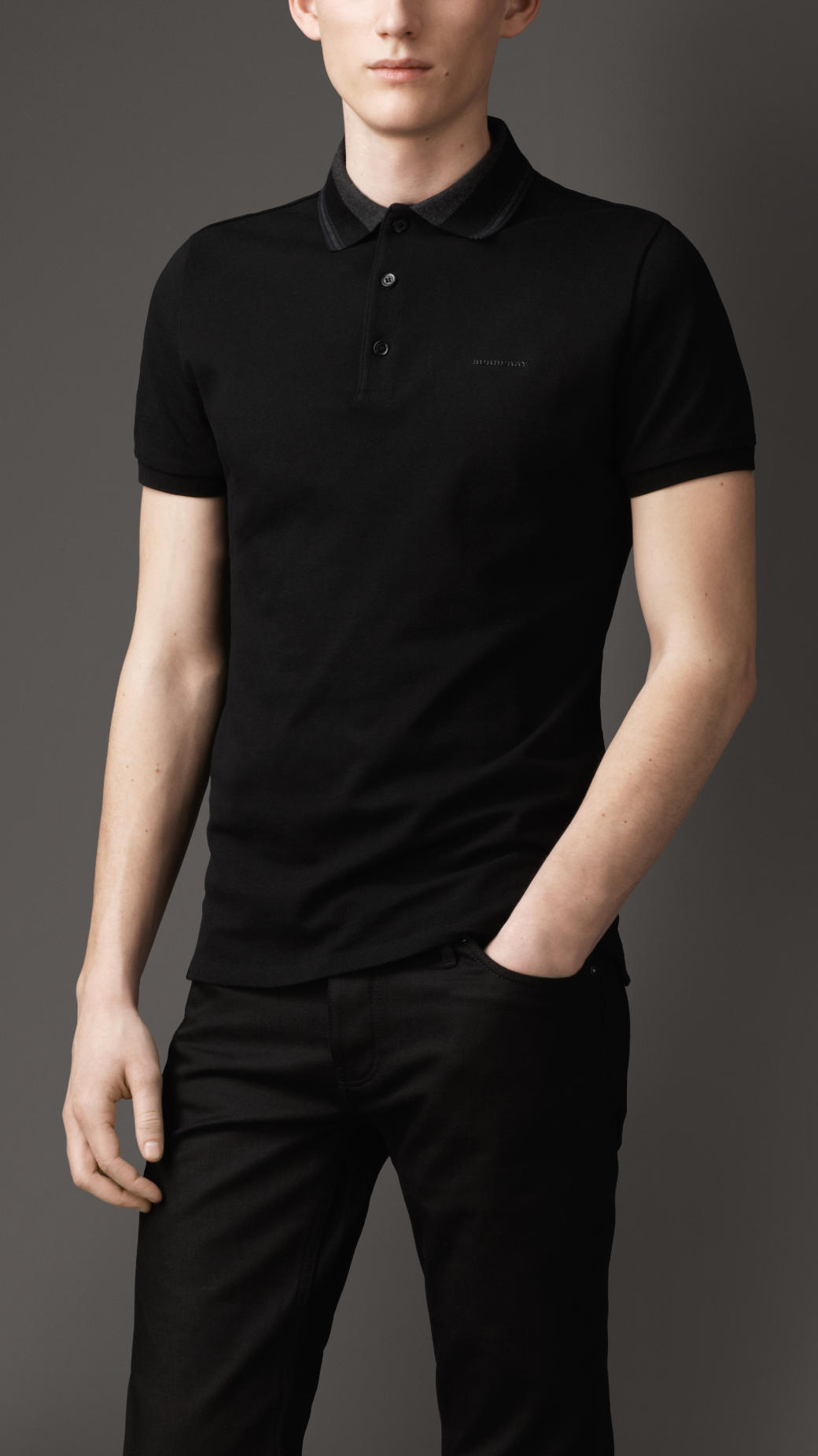 Lyst - Burberry Striped Collar Polo Shirt in Black for Men