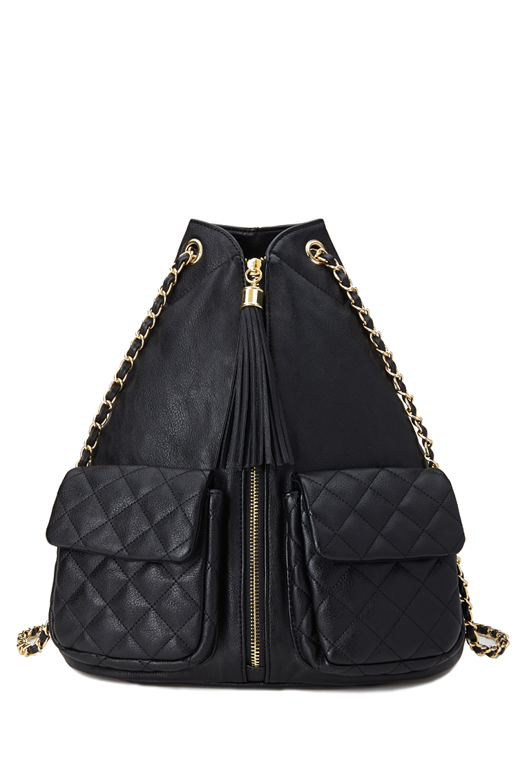 Lyst - Forever 21 Chain Strap Zipfront Backpack in Black