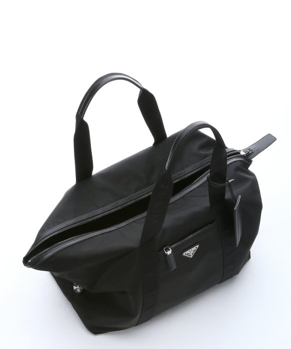 Prada Black Leather Trimmed Nylon Duffel Bag in Black | Lyst  