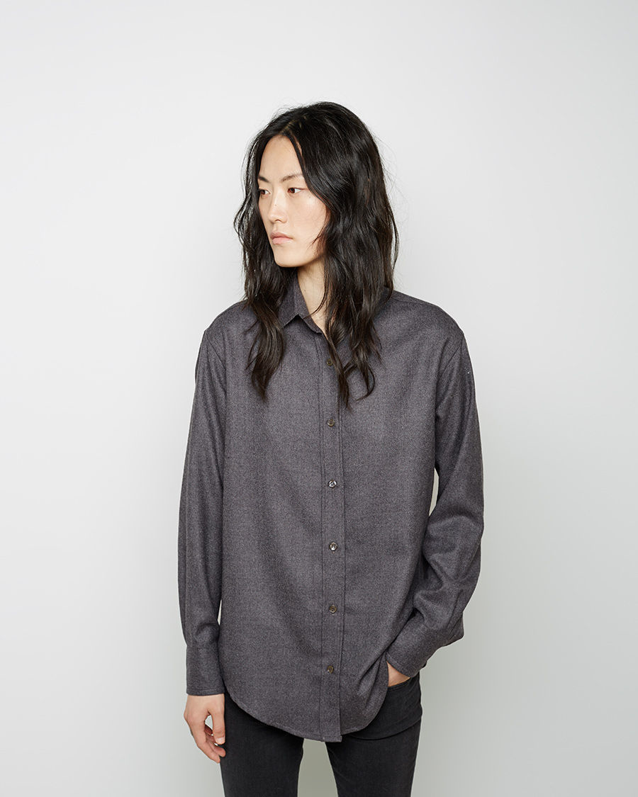 womens gray button up shirt