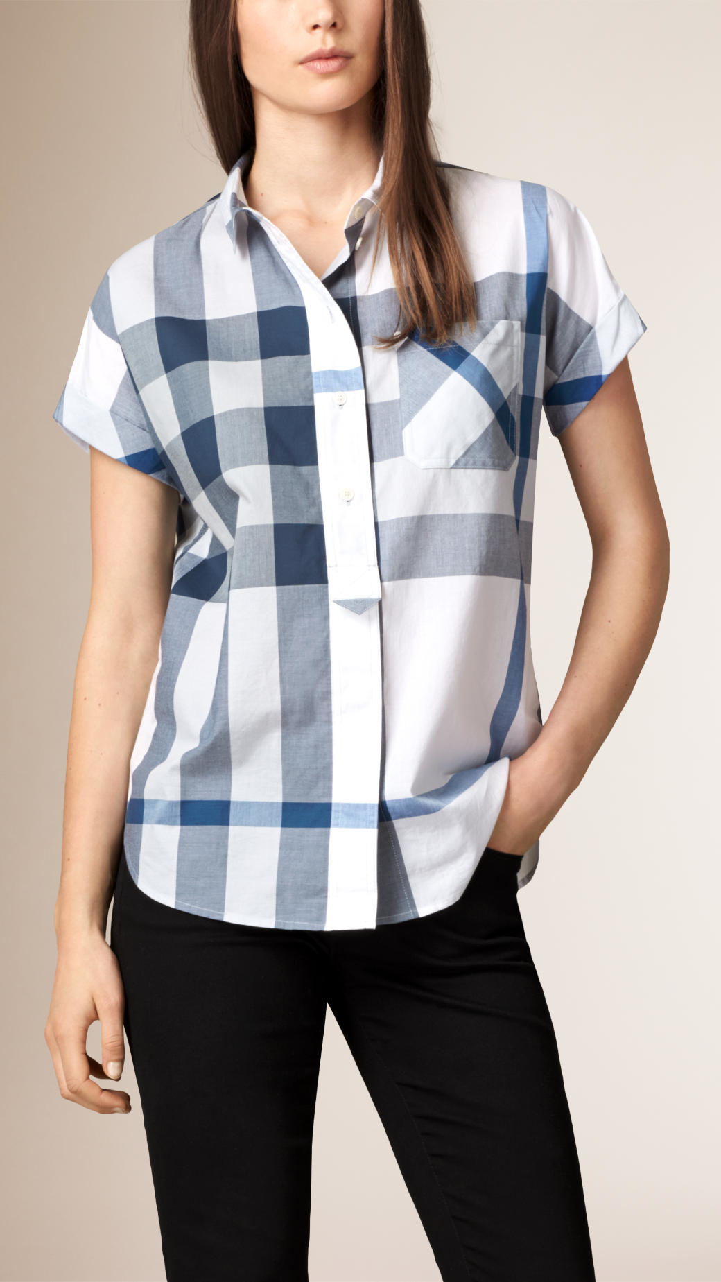 Lyst - Burberry Exploded Check Cotton Voile Shirt in Blue