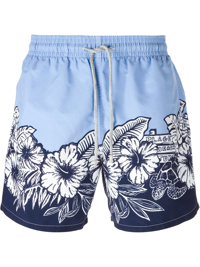 Vilebrequin Hawaiian Flower Print Swim Shorts in Blue for Men | Lyst