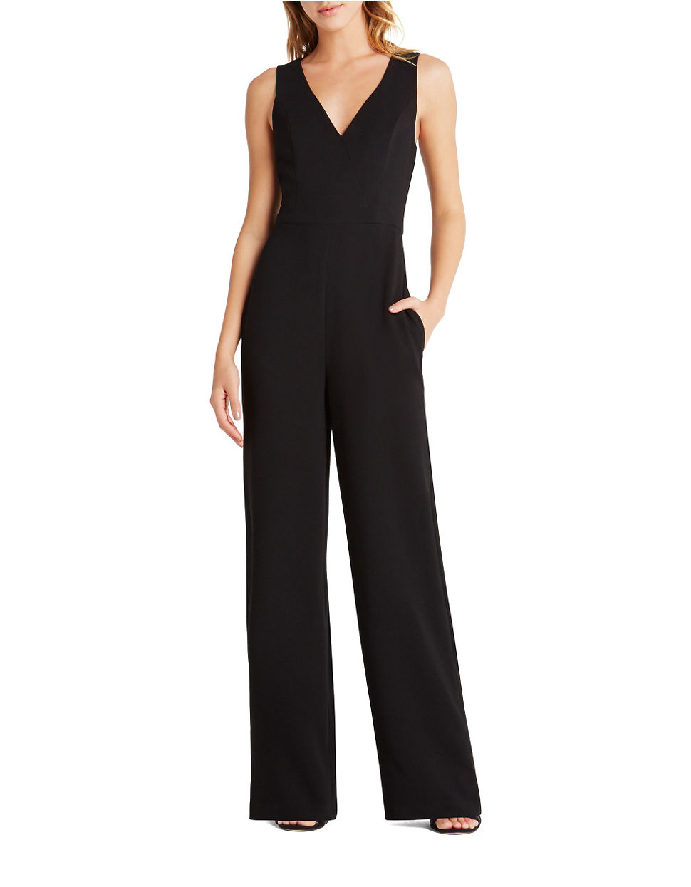 Bcbgeneration V-neck Wide-leg Jumpsuit in Black | Lyst