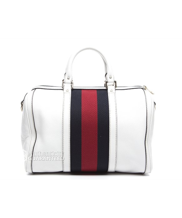 Lyst - Gucci Preowned White Leather Vintage Webbed Boston Bag in White