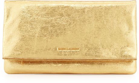 Saint Laurent Logo Letters Large Foldover Clutch Bag Gold in Yellow ...