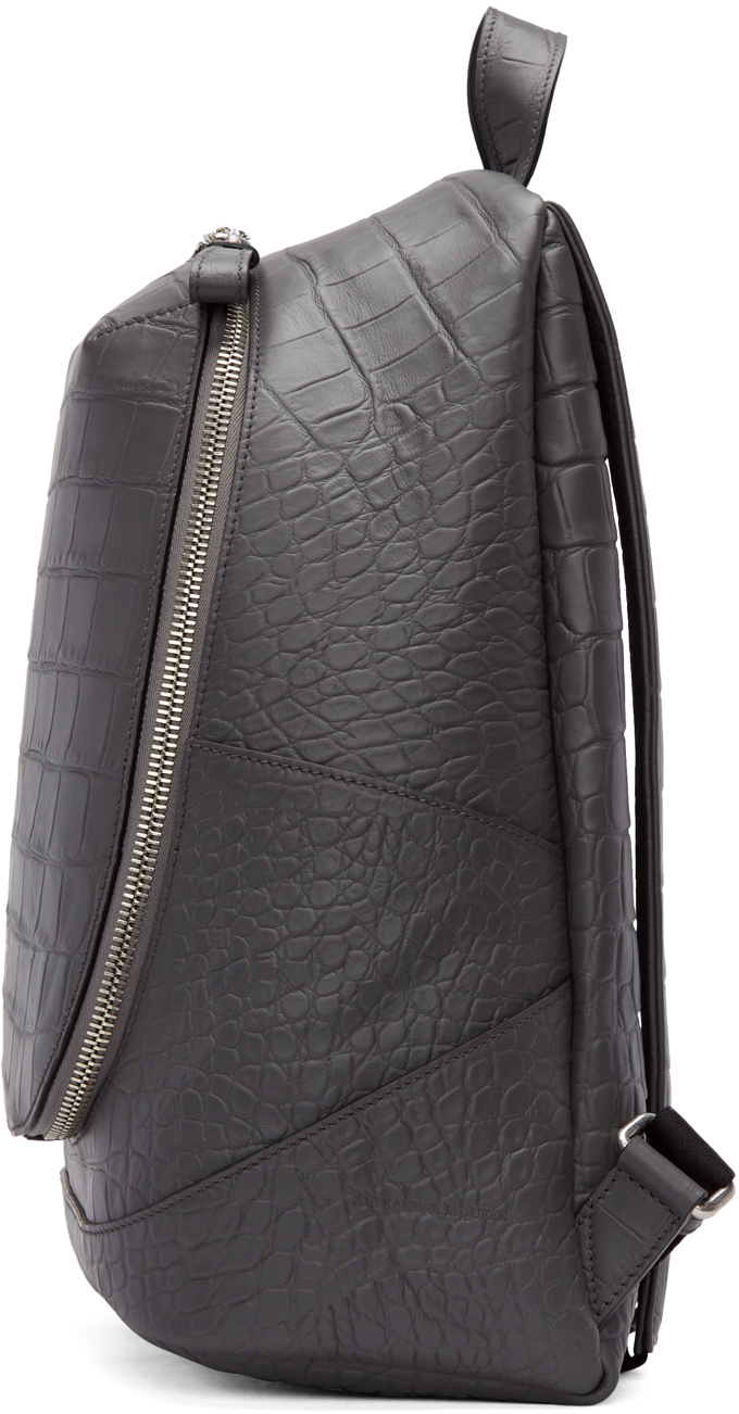 Lyst - Alexander Mcqueen Grey Croc-embossed Leather Backpack in Gray for Men