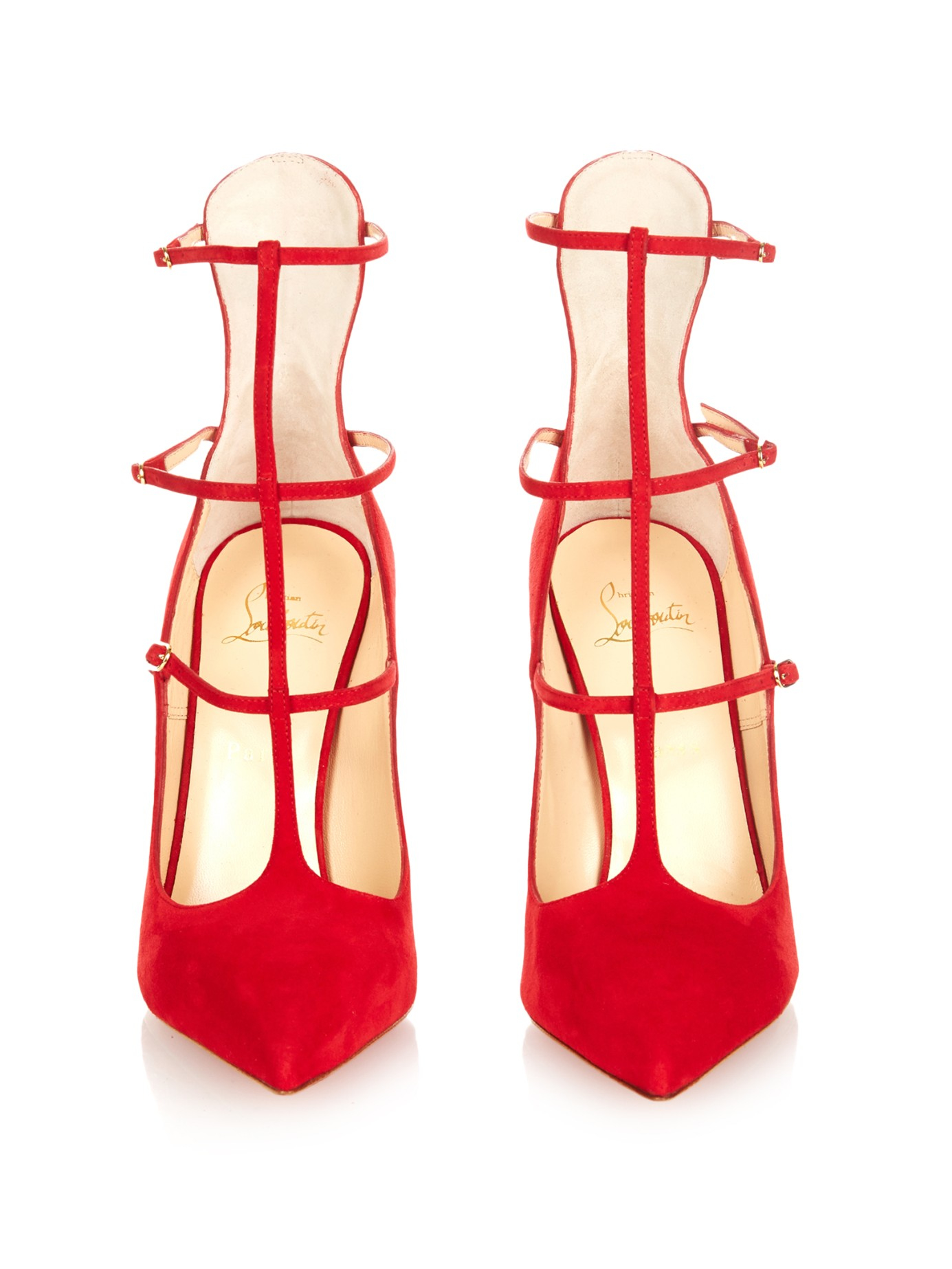 Christian louboutin Toerless Suede Cage Pumps in Red | Lyst