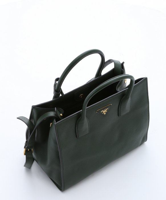 Lyst Prada Forest Green Calfskin Convertible Tote In Gallery